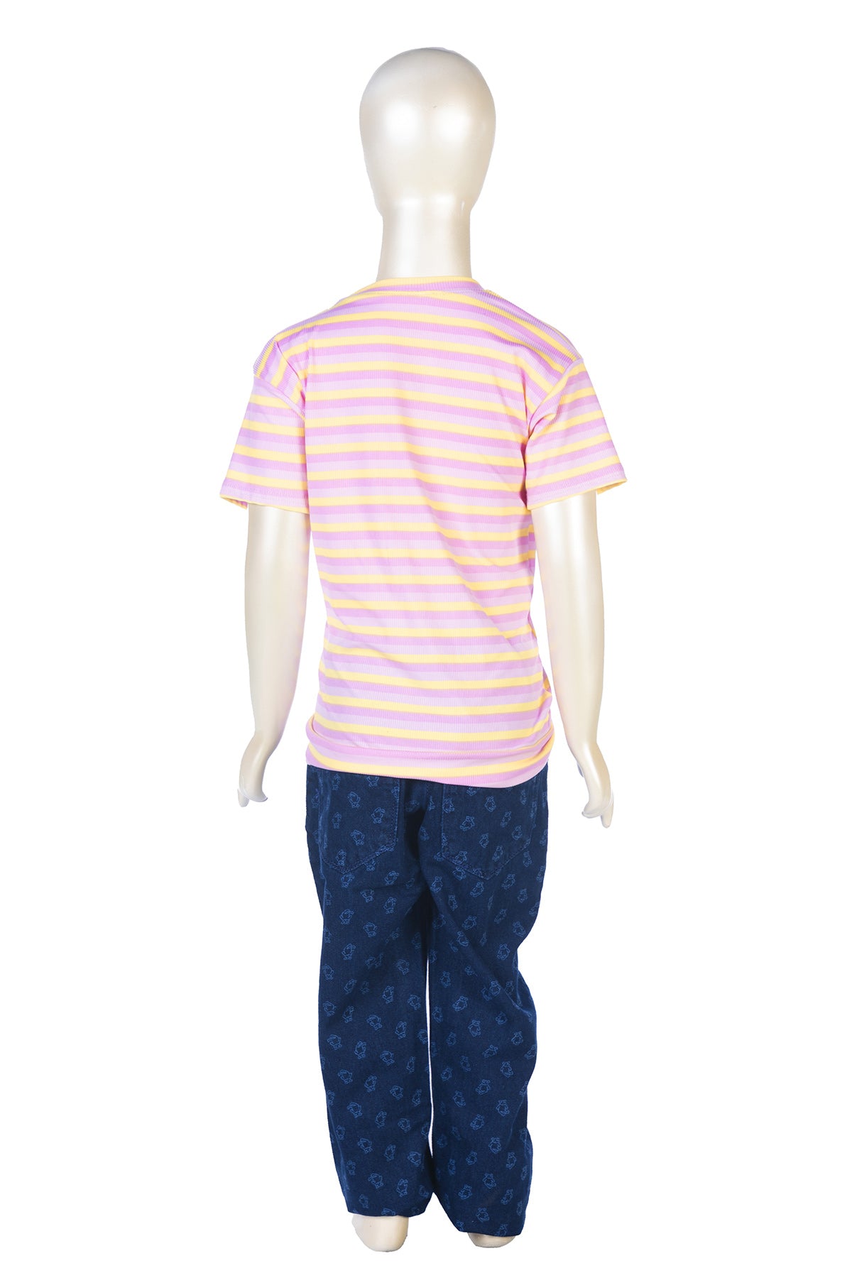Silakaari Alvira Pink Kitty T-Shirt With Blue bear printed Denim Jeans Set For Girls