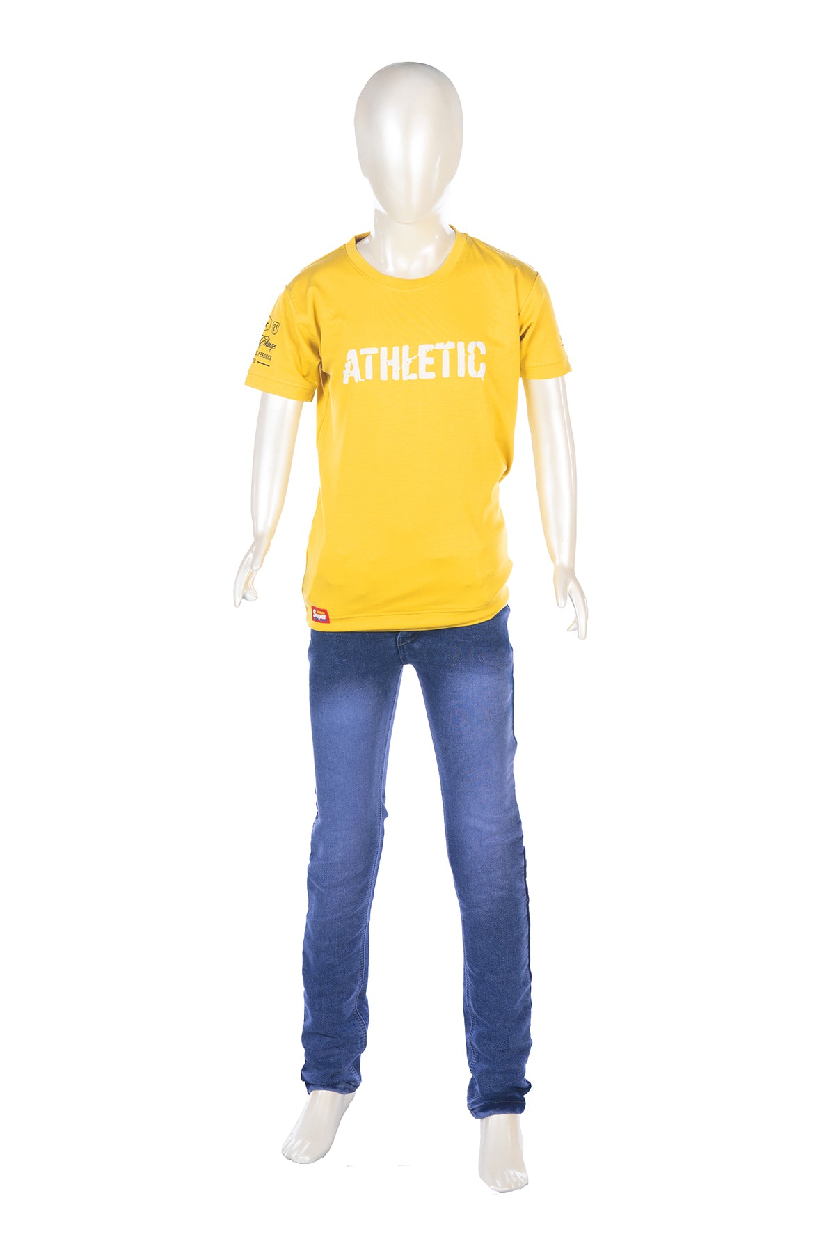 Silakaari Beck Mustard T-Shirt With Blue Solid Denim Jeans Set For Boys