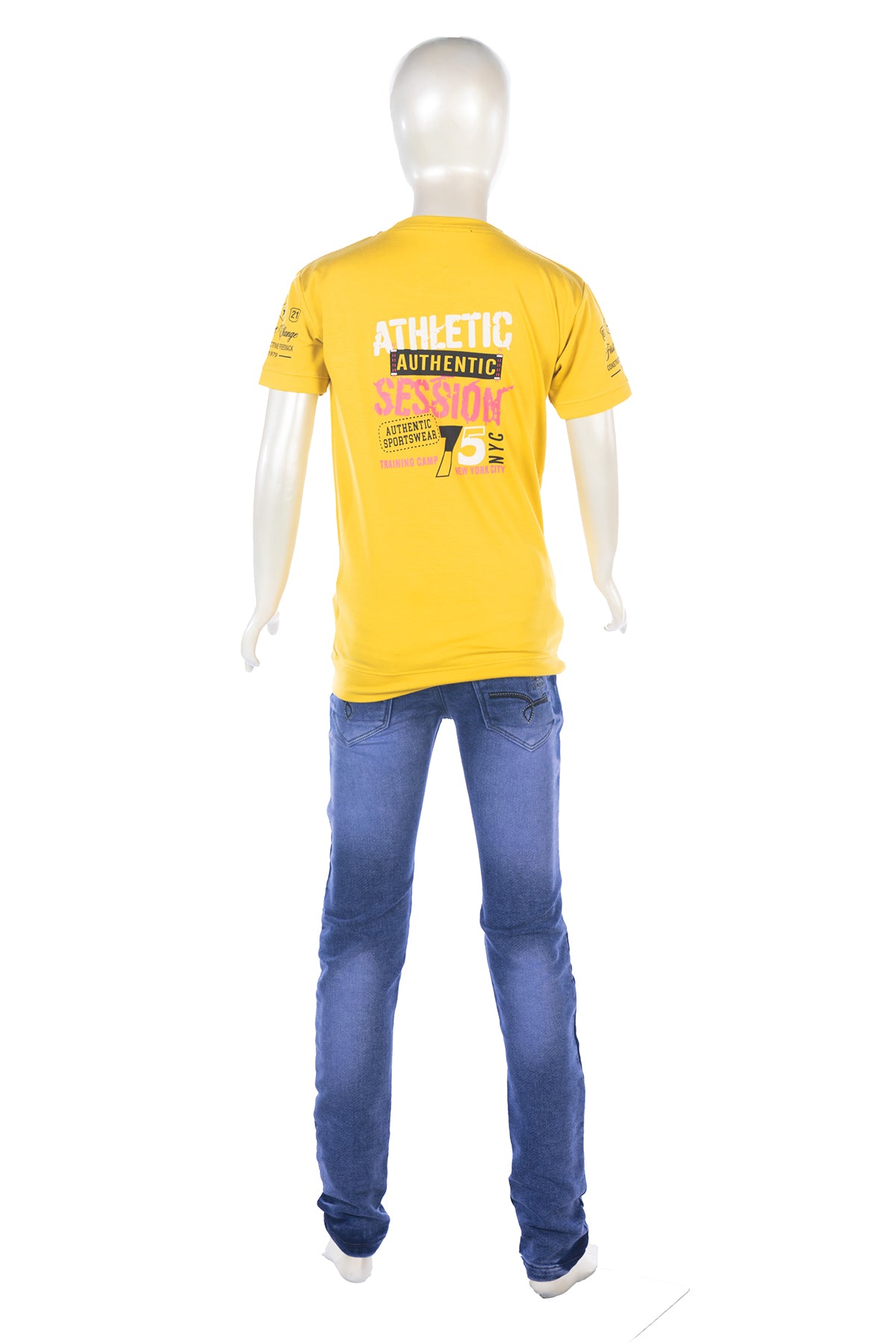 Silakaari Beck Mustard T-Shirt With Blue Solid Denim Jeans Set For Boys