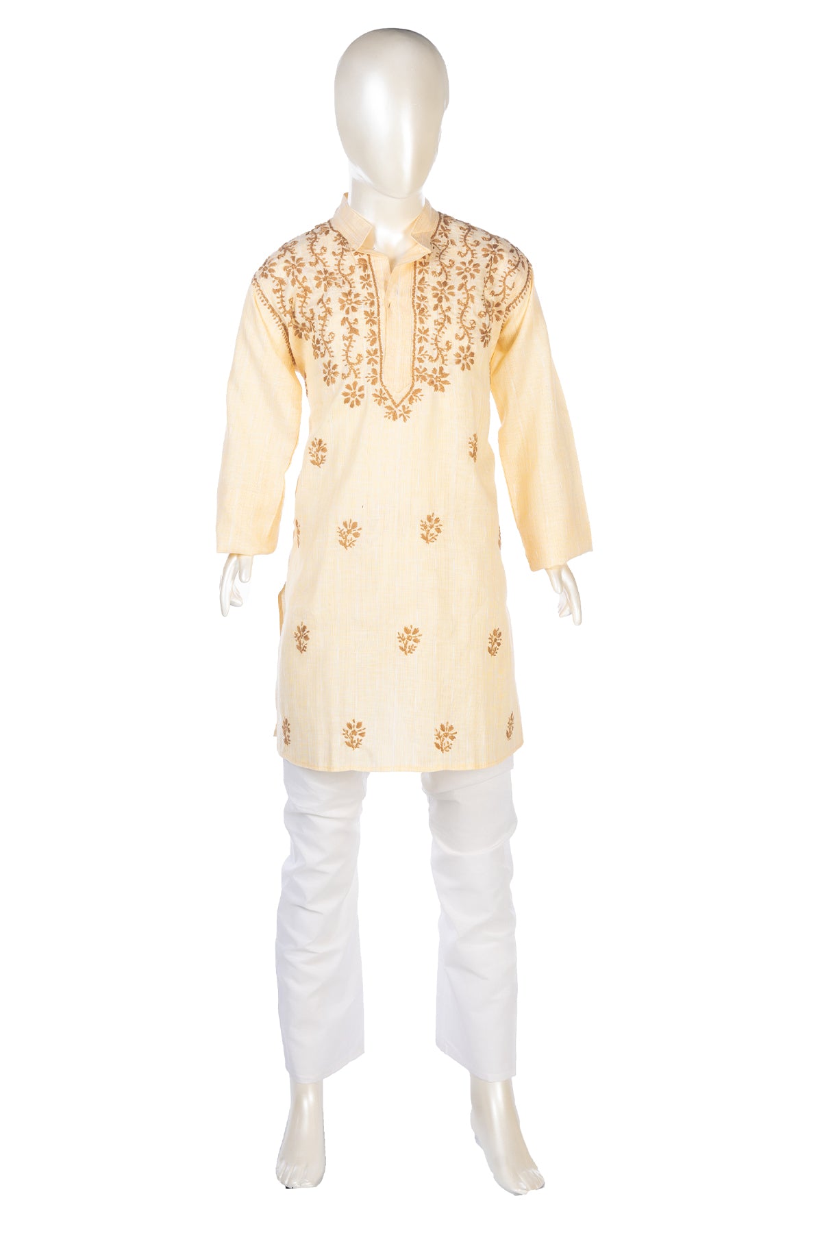 Silakaari Aayan Beige-Brown Pure Lucknowi Chikankari Kurta Pyjama Set For Boys