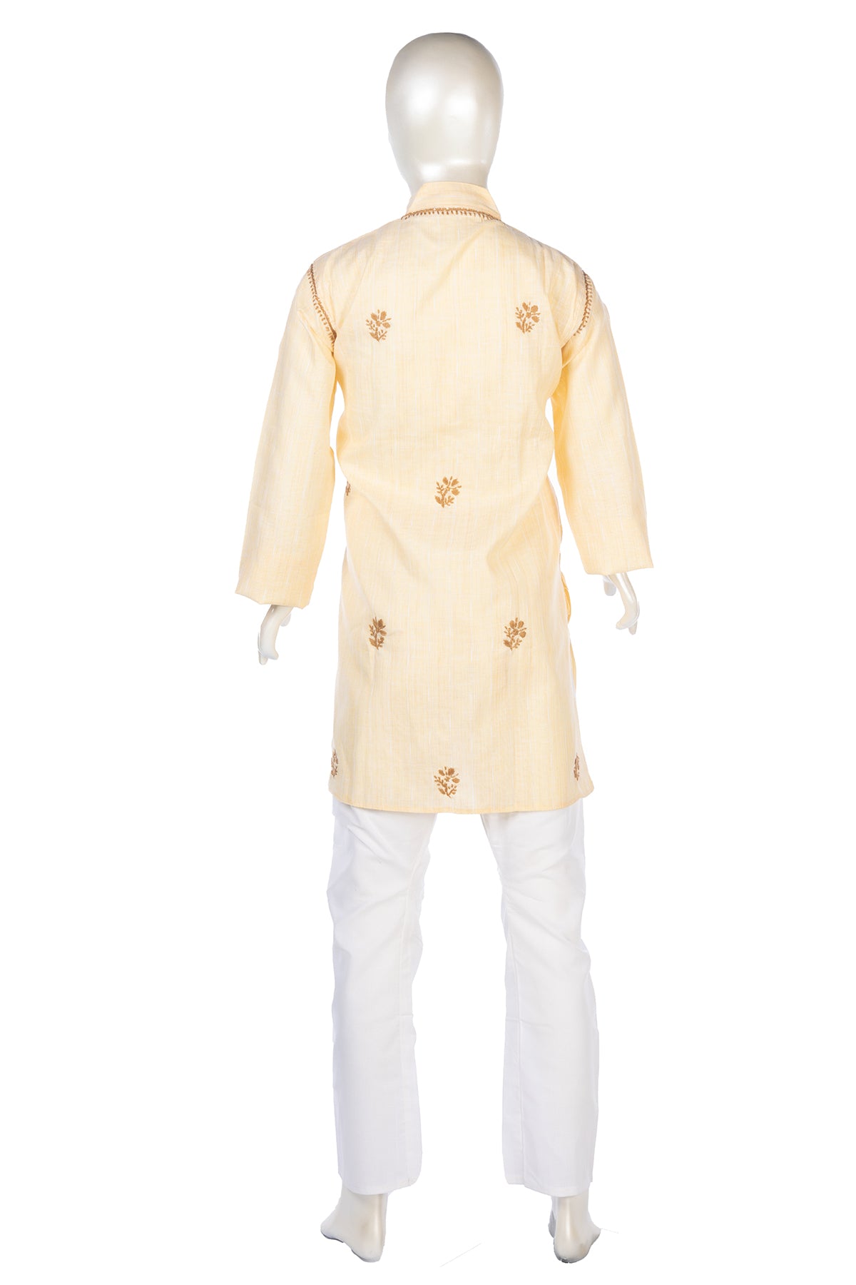 Silakaari Aayan Beige-Brown Pure Lucknowi Chikankari Kurta Pyjama Set For Boys