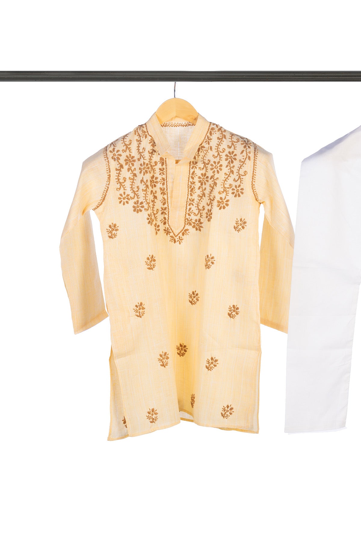 Silakaari Aayan Beige-Brown Pure Lucknowi Chikankari Kurta Pyjama Set For Boys