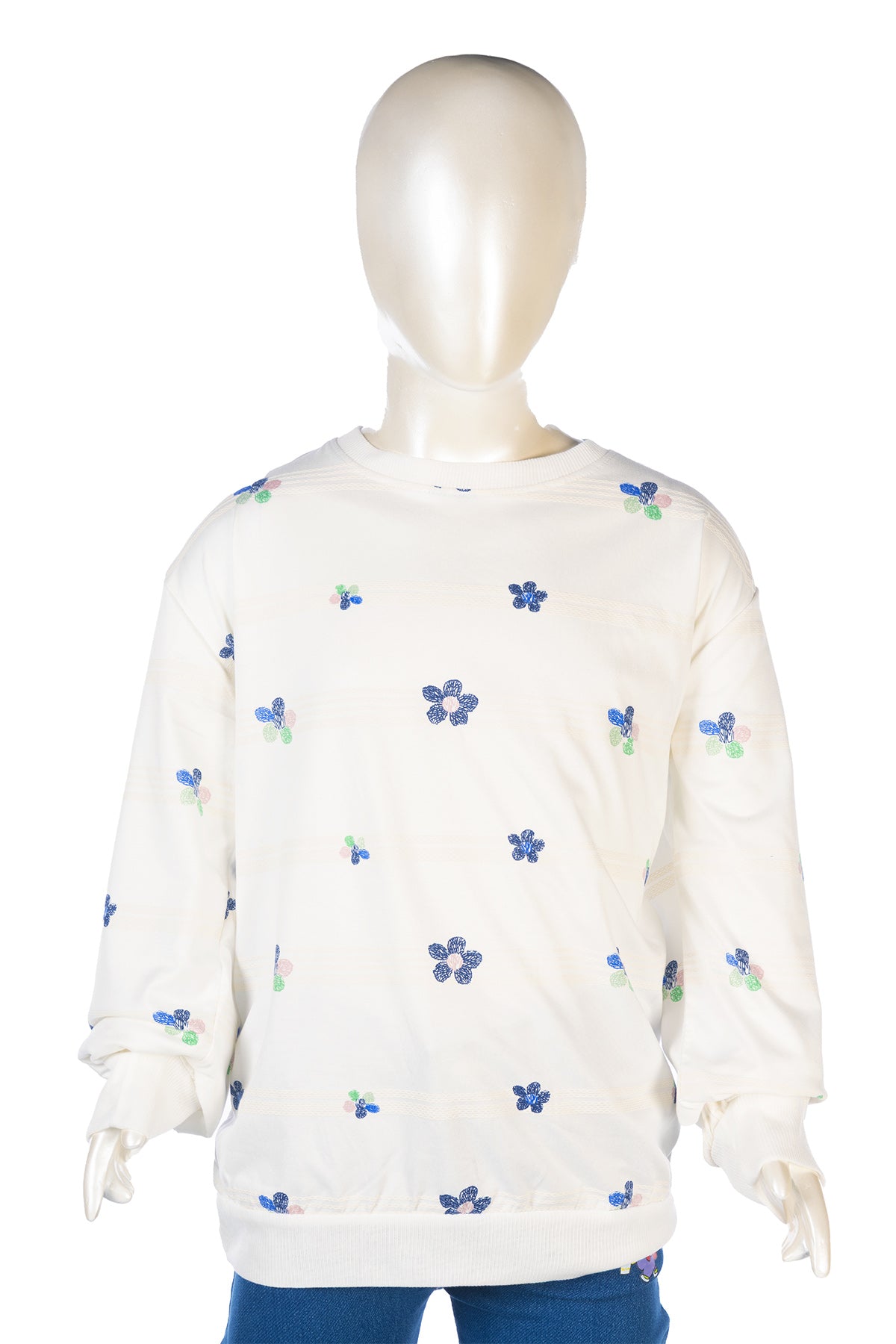 Silakaari Minha White Floral T-Shirt With Denim Baggy Side Pockets Jeans Set for Girls