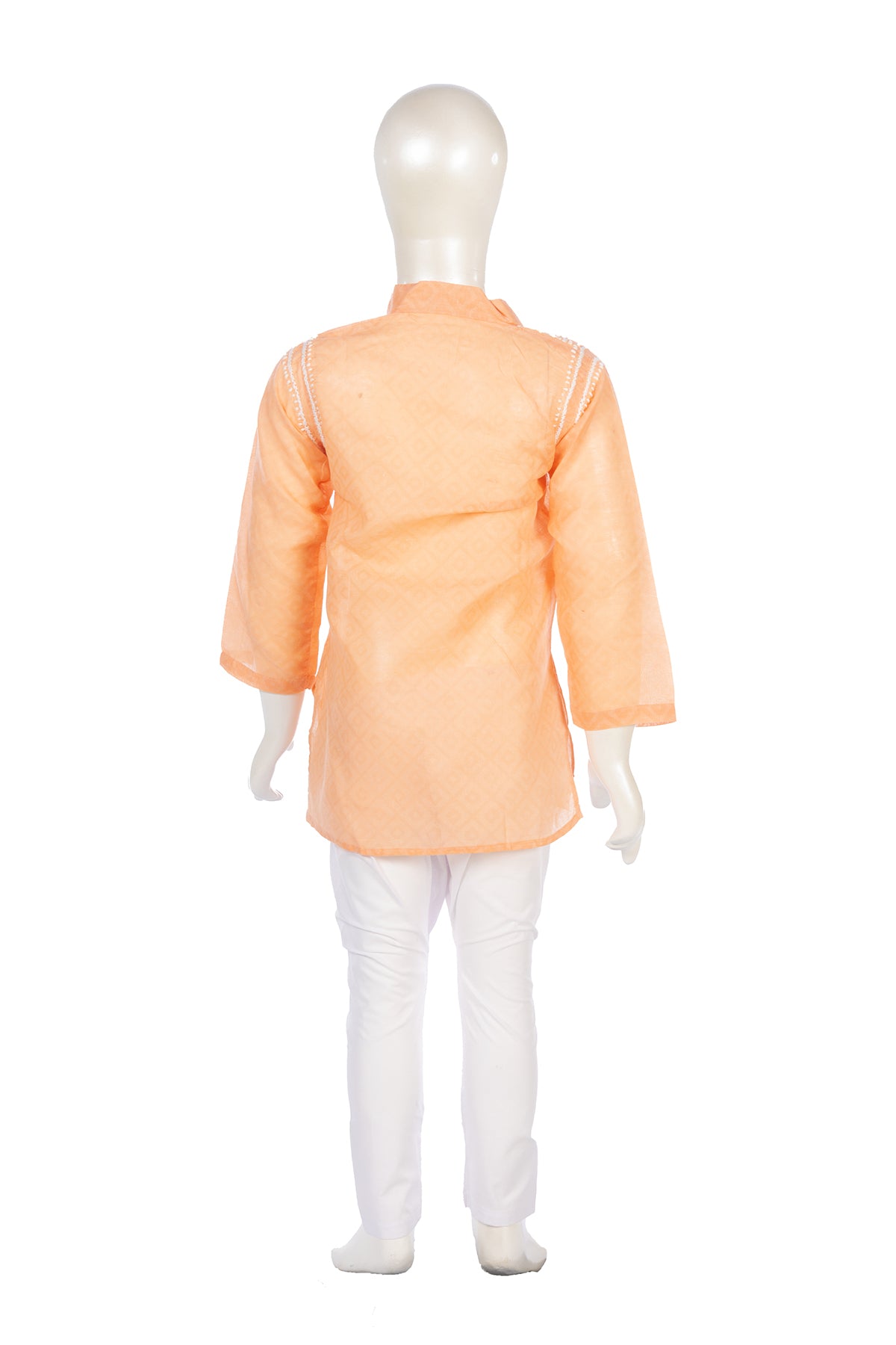 Silakaari Kabir Peach-White Pure Lucknowi Chikankari Kurta Pyjama Set For Boys