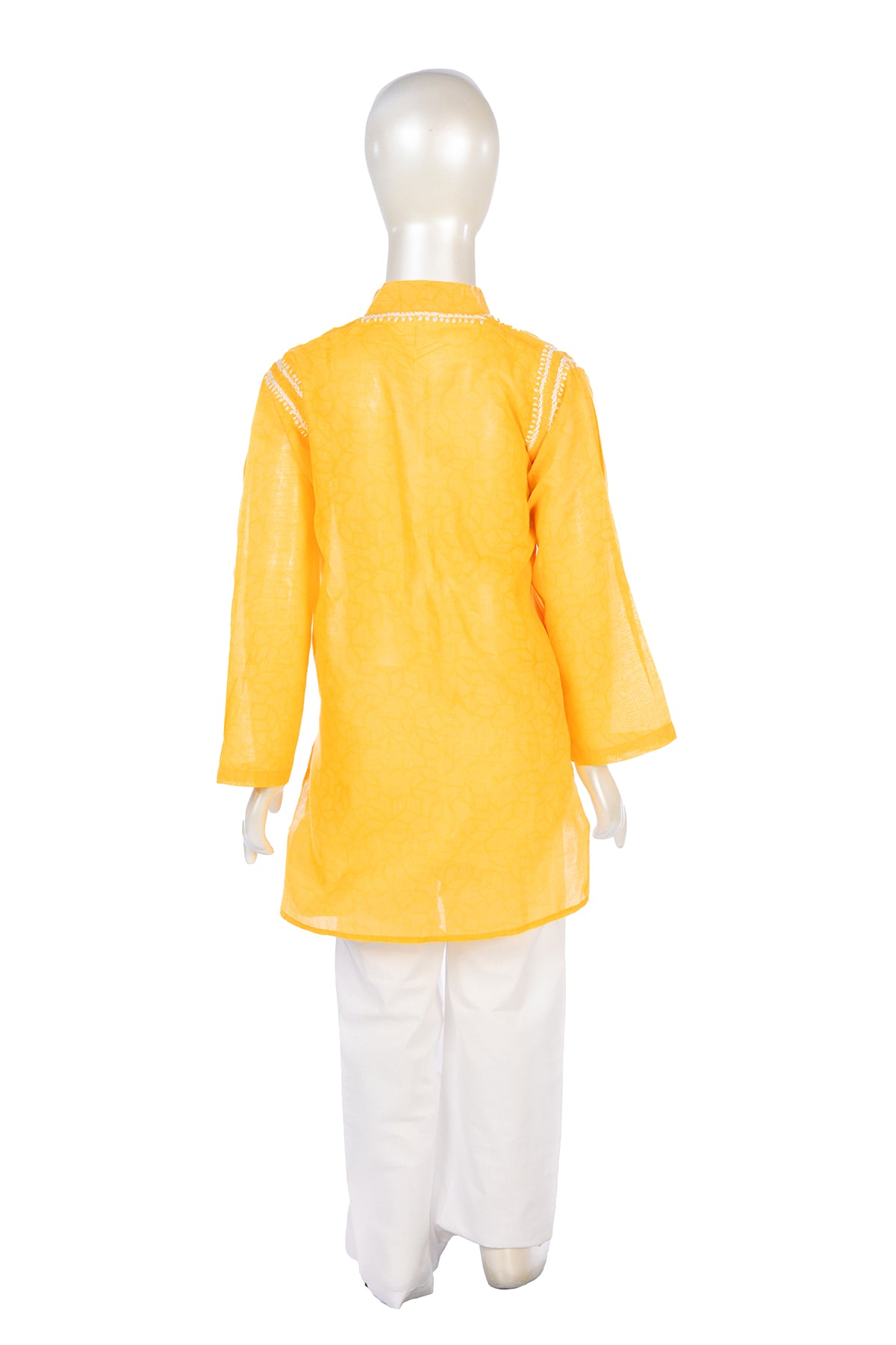Silakaari Krrish Yellow-White Pure Lucknowi Chikankari Kurta Pyjama Set For Boys