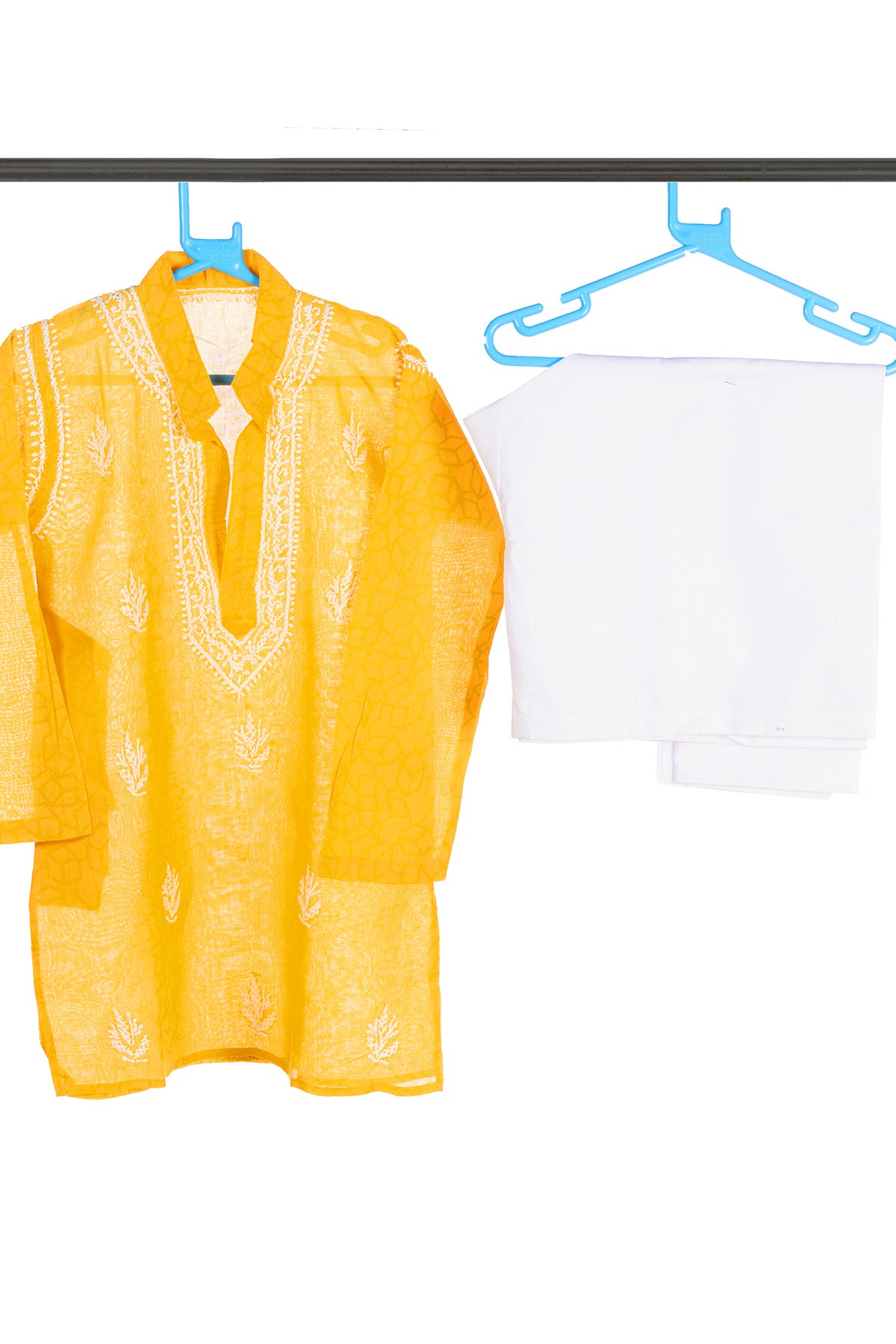 Silakaari Krrish Yellow-White Pure Lucknowi Chikankari Kurta Pyjama Set For Boys