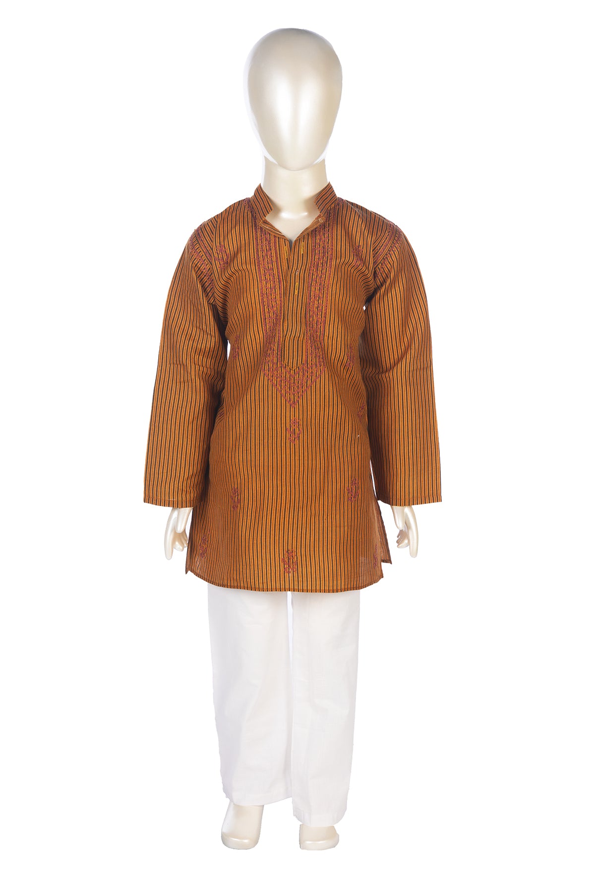 Silakaari Shaurya Brown-Black Pure Lucknowi Chikankari Kurta Pyjama Set For Boys