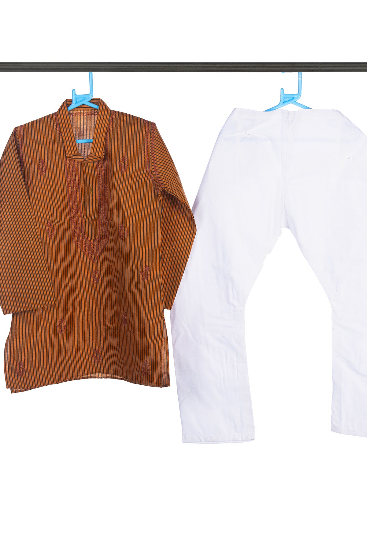 Silakaari Shaurya Brown-Black Pure Lucknowi Chikankari Kurta Pyjama Set For Boys