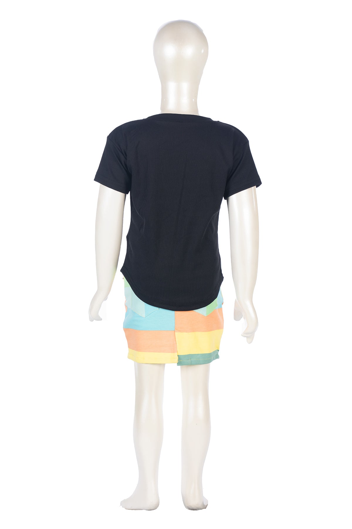 Silakaari Be Happy Black Floral T-Shirt With Multi Color Skirt Set For Girls