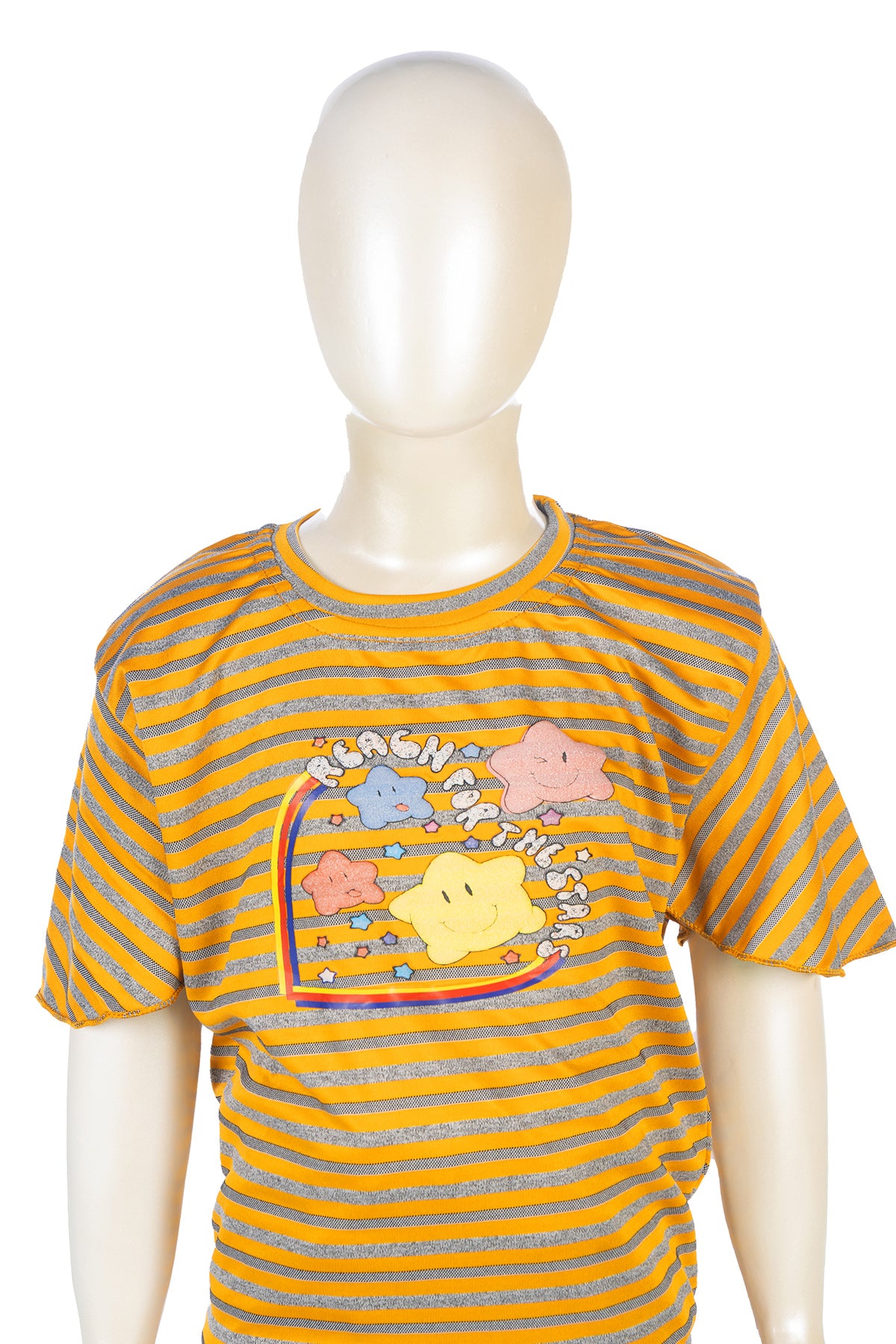 Silakaari Lara Mustard Striped T-Shirt With Bear Printed Denim Jeans Set For Girls