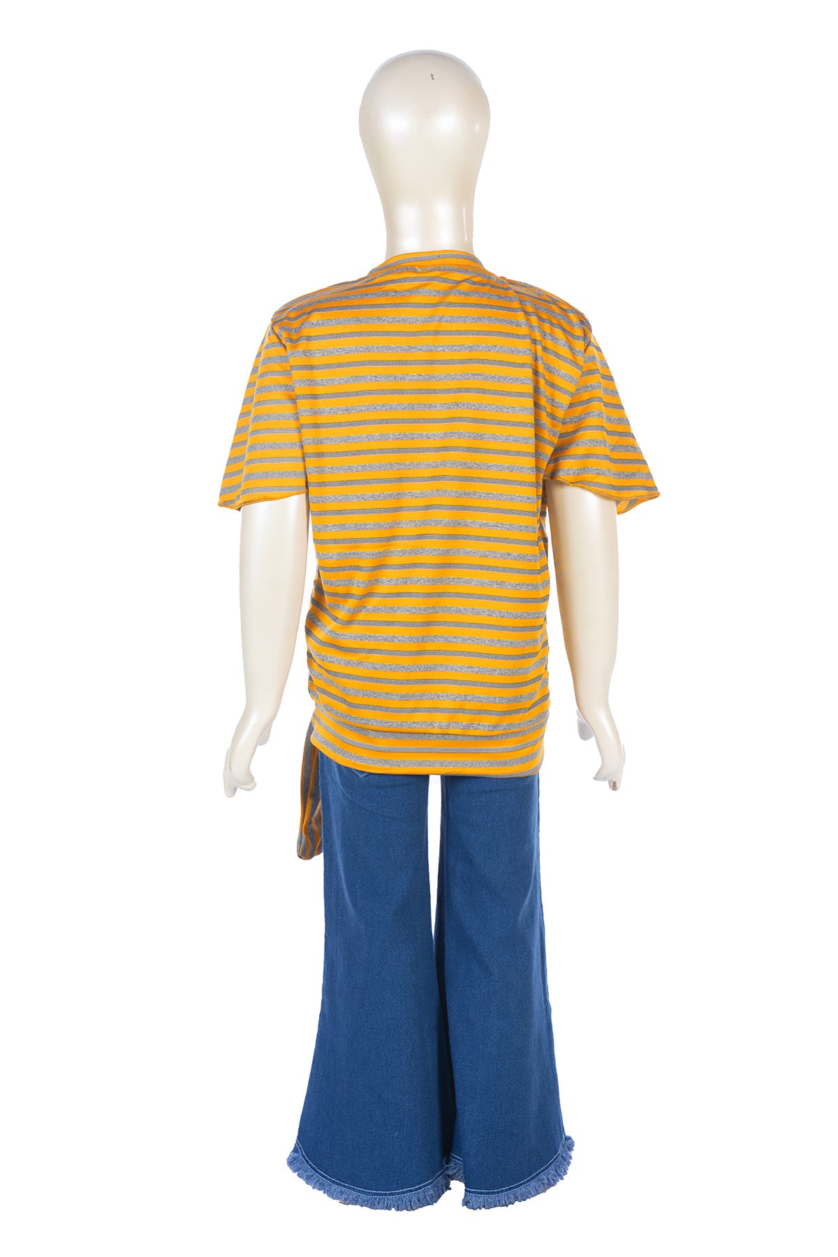 Silakaari Lara Mustard Striped T-Shirt With Bear Printed Denim Jeans Set For Girls