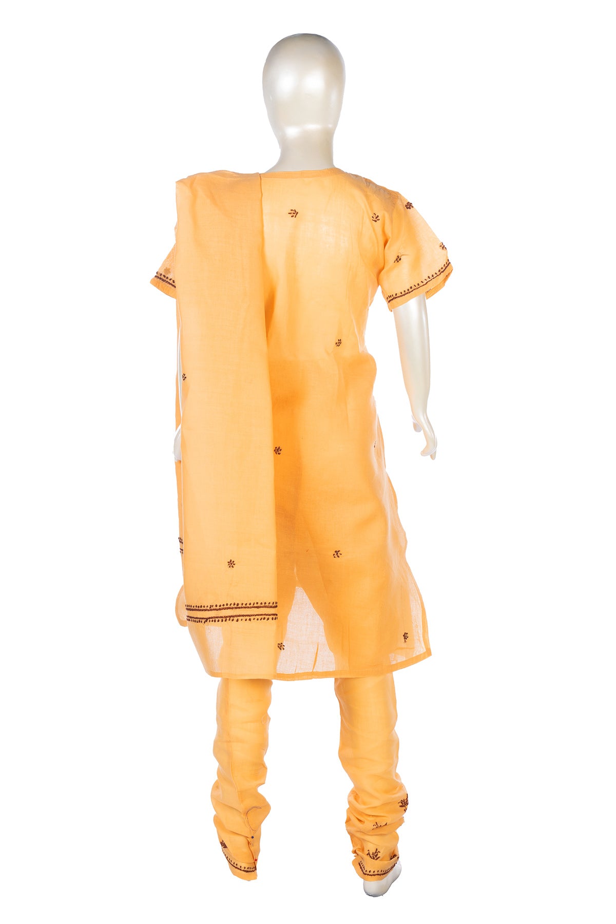 Silakaari Alayna Beige-Brown Pure Cotton Lucknowi ChikanKari Kurti Pant With Dupatta Set For Girls