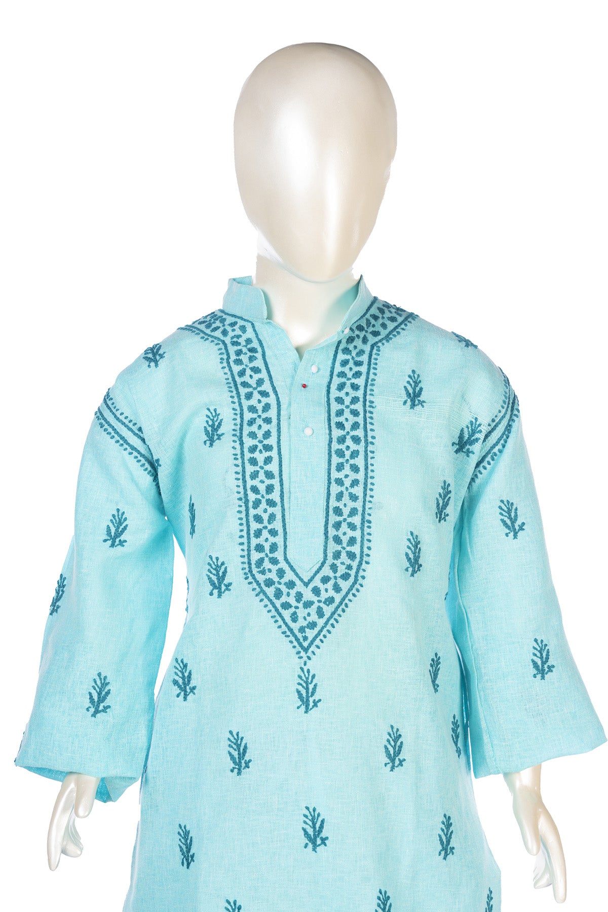 Silakaari Anas Turquoise Pure Lucknowi Chikankari Kurta Pyjama Set For Boys