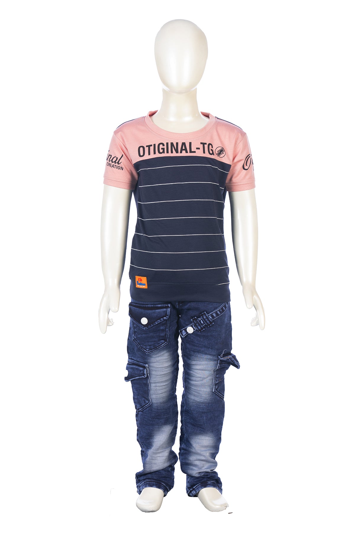Silakaari Kace Blue Striped T-Shirt With Blue Denim Jeans Set For Boys