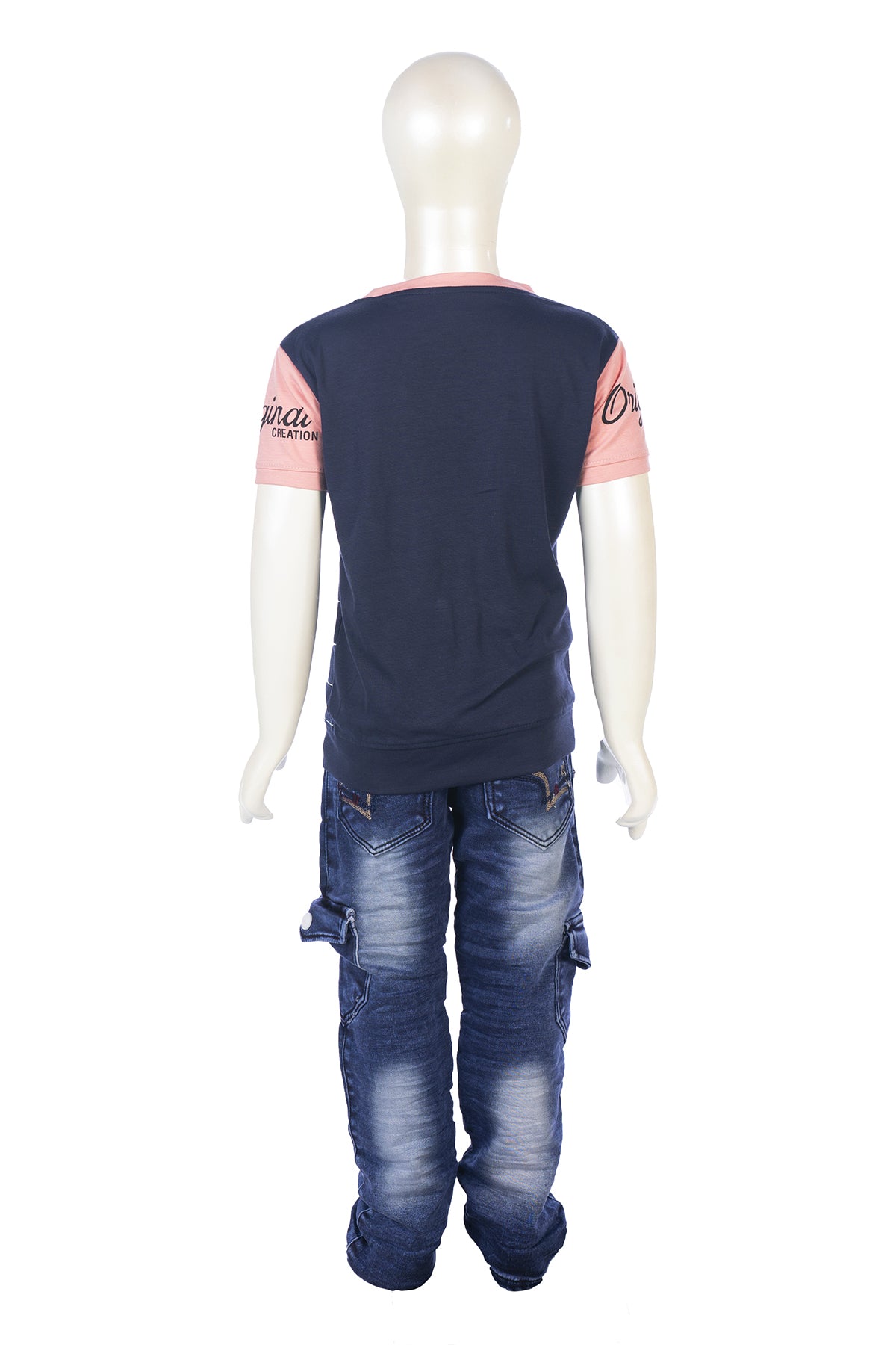 Silakaari Kace Blue Striped T-Shirt With Blue Denim Jeans Set For Boys