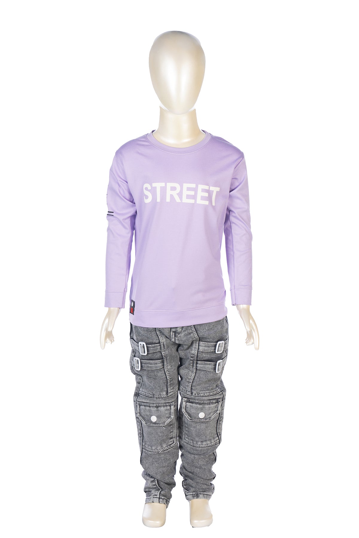 Silakaari Boker Purple T-Shirt With Grey Denim Jeans Set For Boys