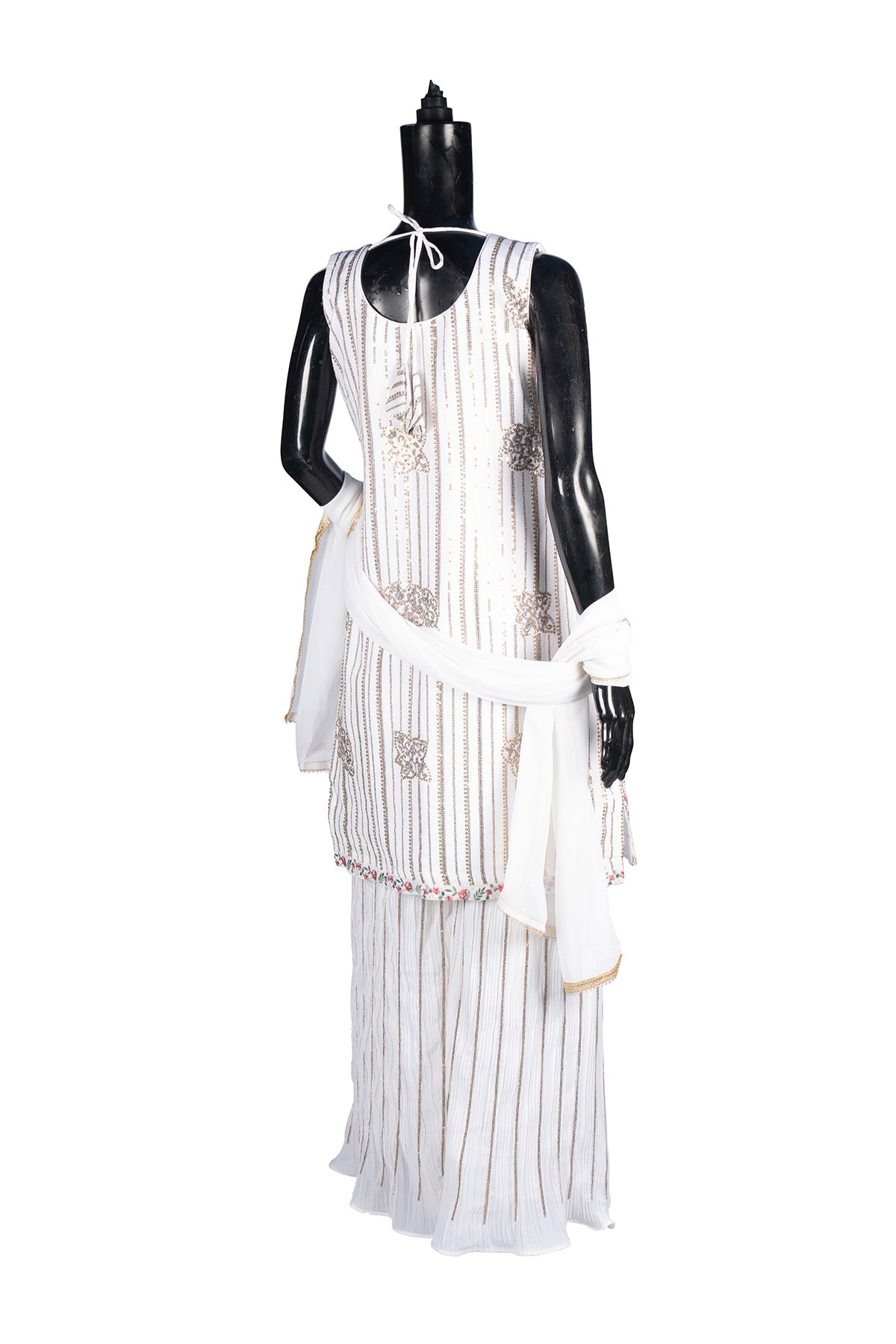 Silakaari Pure Cream Gold Sequin Hand-Work Party Wear Crepe Fancy Kurti Palazzo Set