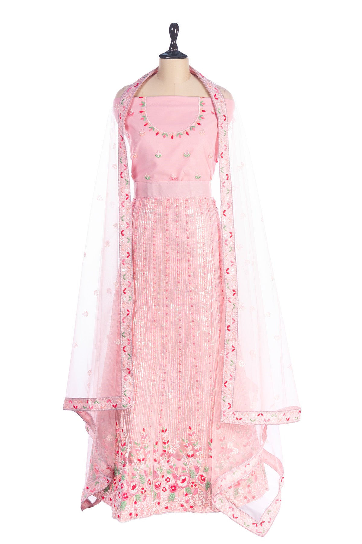 Silakaari Pink Pure Sequin Fancy Heavy Embroidery Unstitched Lehenga Sharara Set