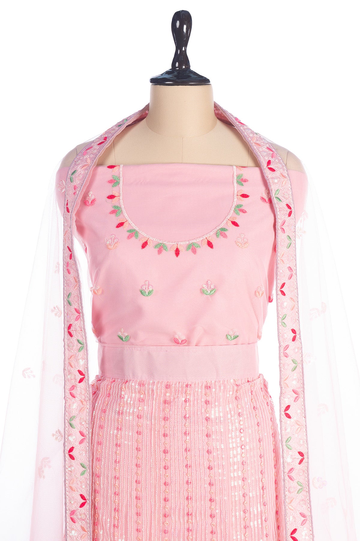 Silakaari Pink Pure Sequin Fancy Heavy Embroidery Unstitched Lehenga Sharara Set