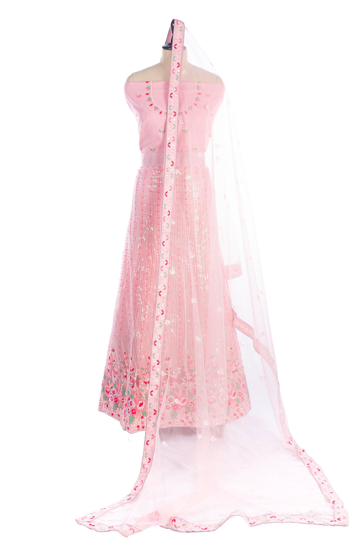 Silakaari Pink Pure Sequin Fancy Heavy Embroidery Unstitched Lehenga Sharara Set