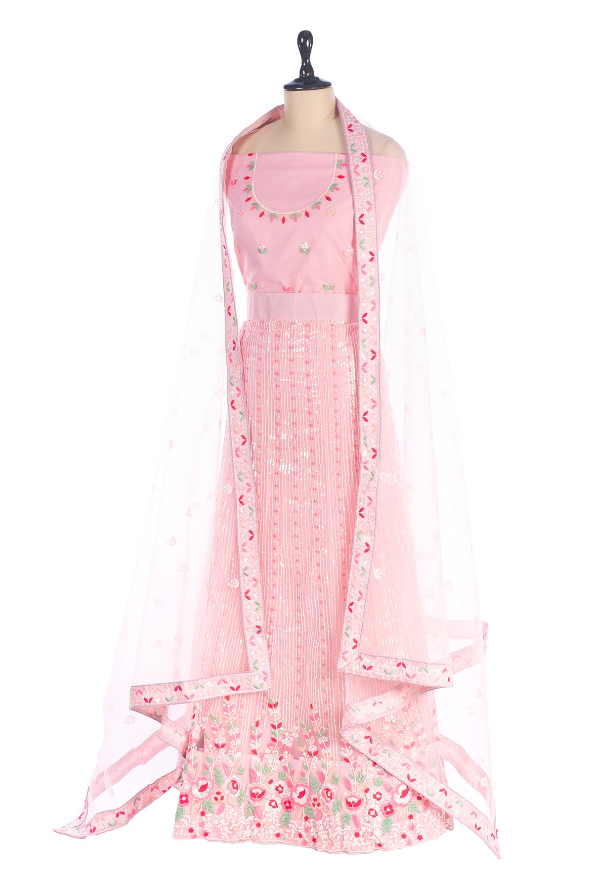 Silakaari Pink Pure Sequin Fancy Heavy Embroidery Unstitched Lehenga Sharara Set