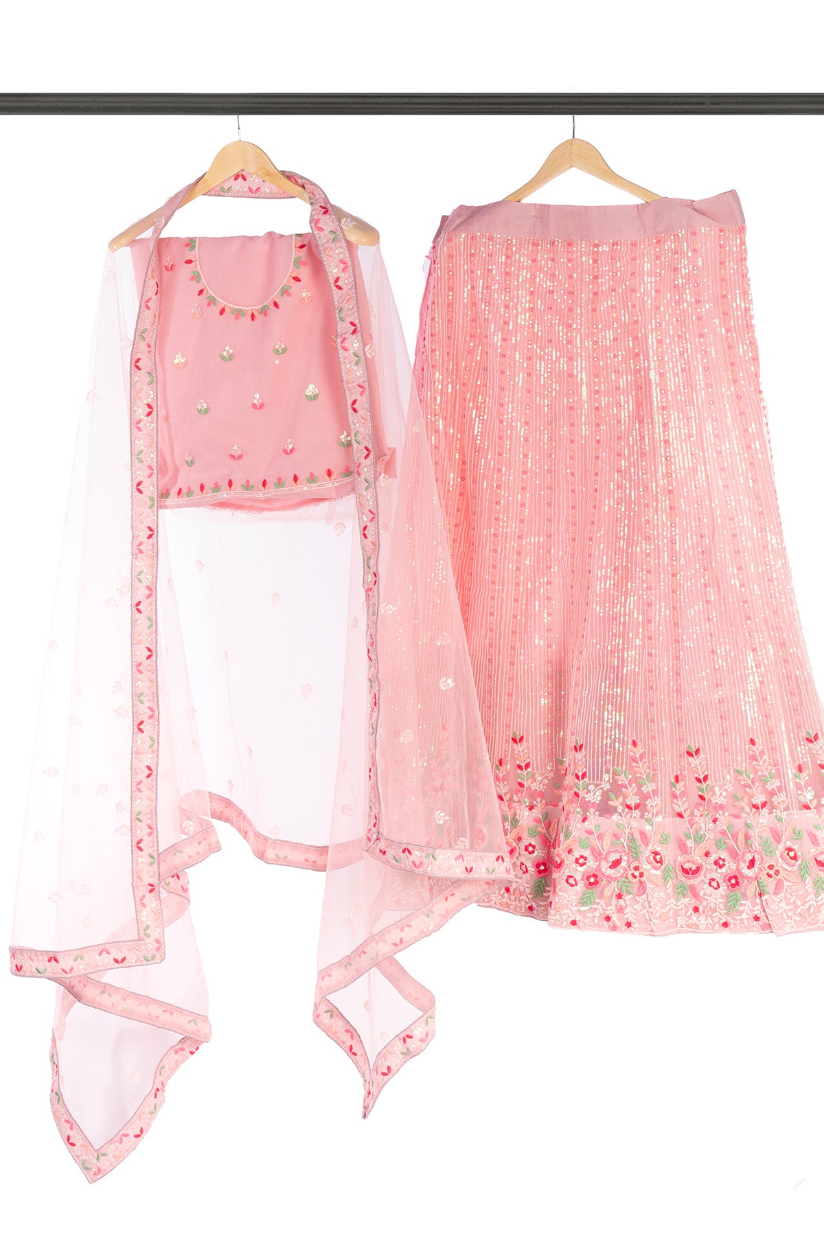 Silakaari Pink Pure Sequin Fancy Heavy Embroidery Unstitched Lehenga Sharara Set