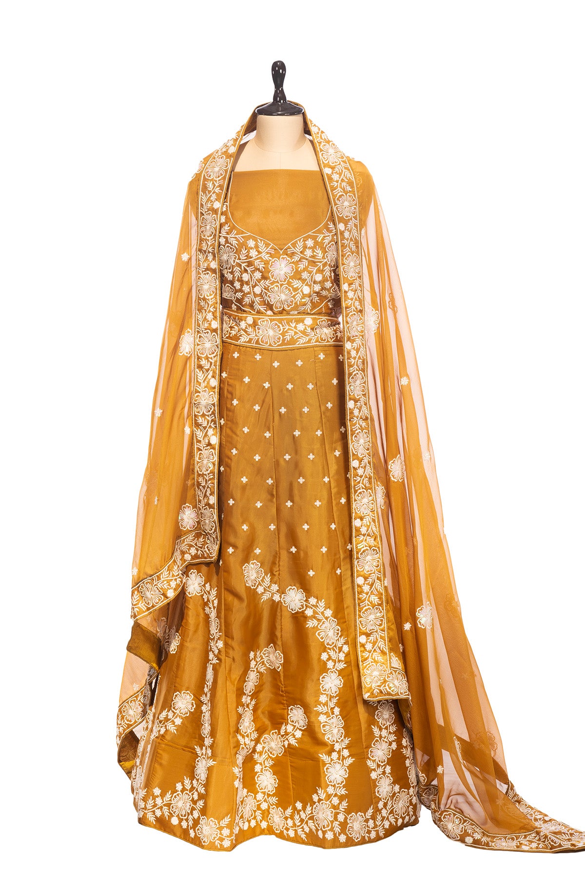 Silakaari Mustard Fancy Floral Sequin Heavy Parywear Unstitched Lehenga Sharara Set