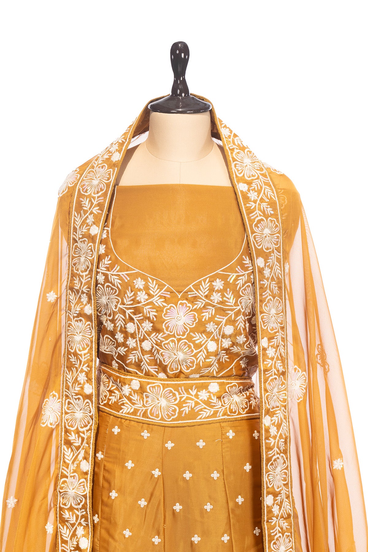 Silakaari Mustard Fancy Floral Sequin Heavy Parywear Unstitched Lehenga Sharara Set