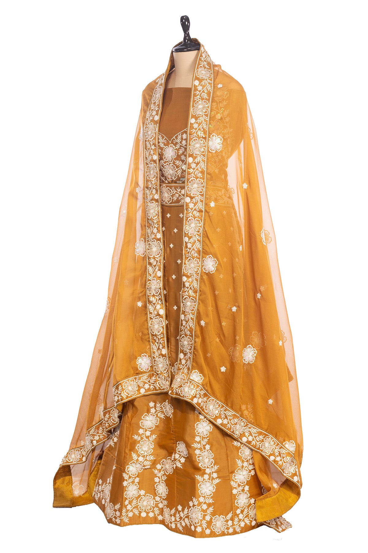 Silakaari Mustard Fancy Floral Sequin Heavy Parywear Unstitched Lehenga Sharara Set