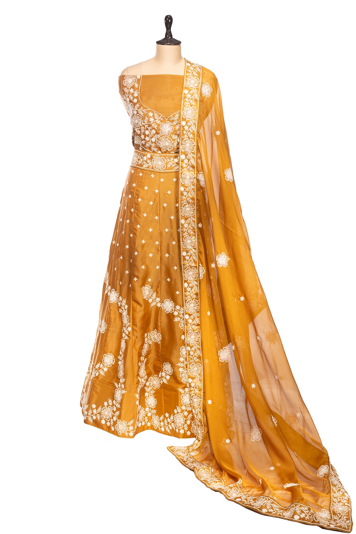 Silakaari Mustard Fancy Floral Sequin Heavy Parywear Unstitched Lehenga Sharara Set