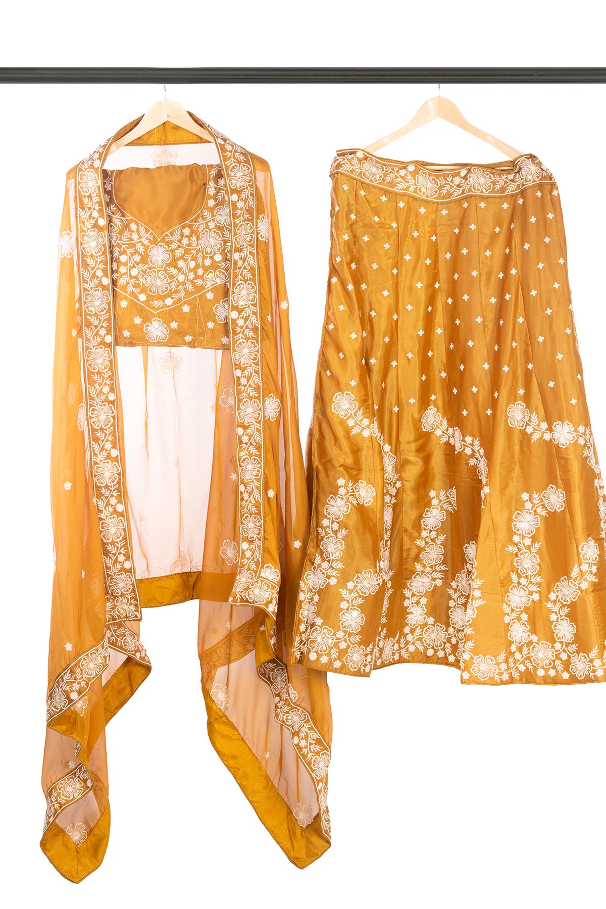 Silakaari Mustard Fancy Floral Sequin Heavy Parywear Unstitched Lehenga Sharara Set