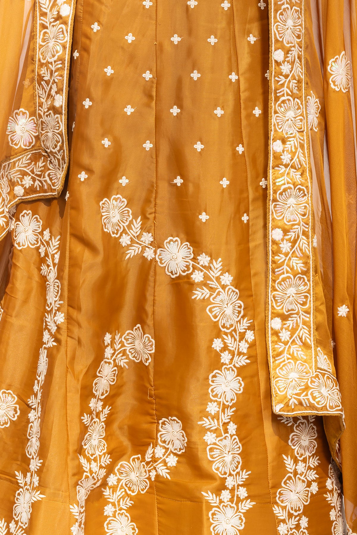 Silakaari Mustard Fancy Floral Sequin Heavy Parywear Unstitched Lehenga Sharara Set