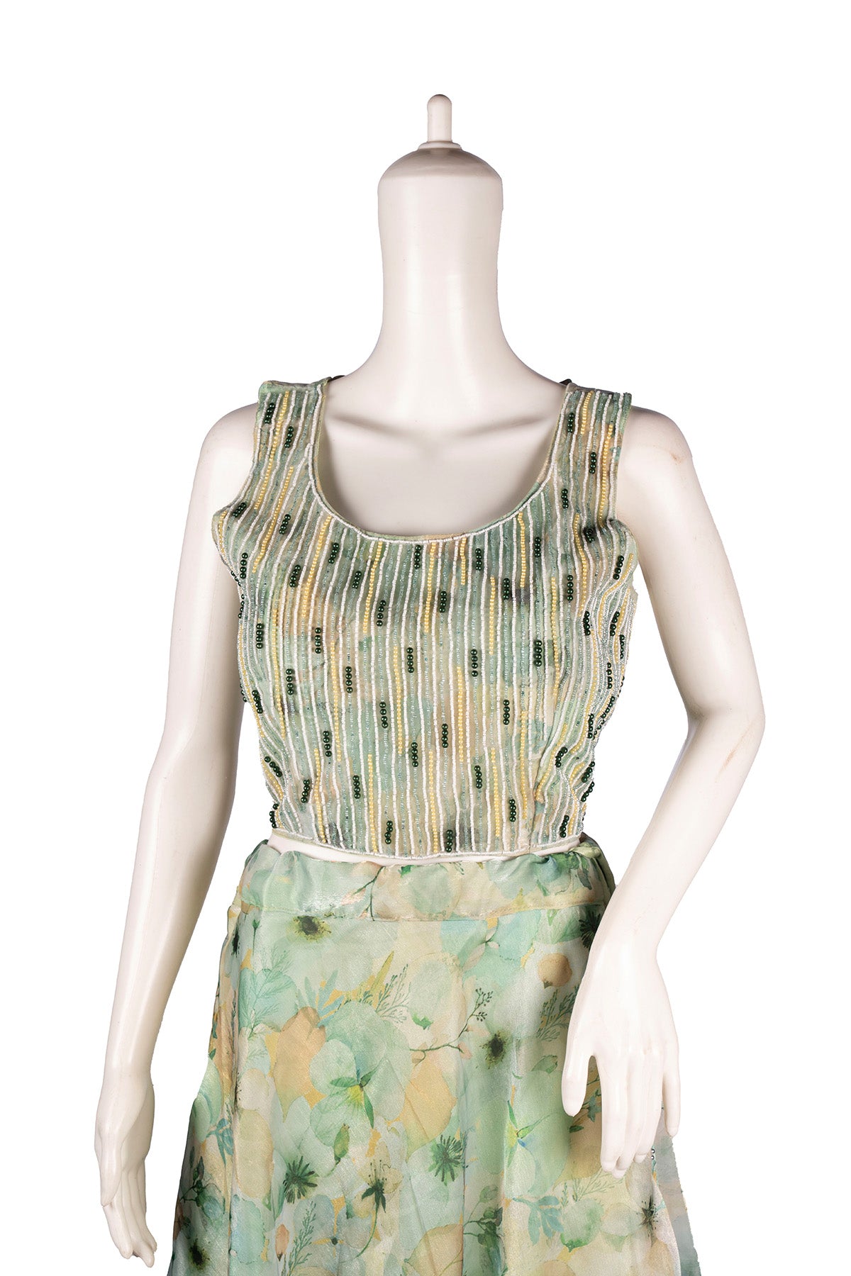 Silakaari Light Green Lime Pearl finish Organza Party Wear Lehenga Sharara set