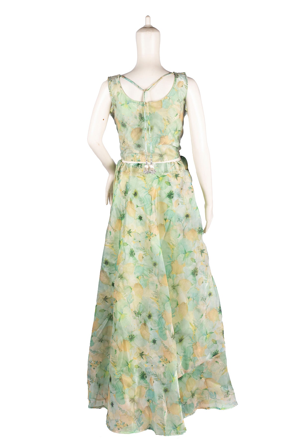 Silakaari Light Green Lime Pearl finish Organza Party Wear Lehenga Sharara set