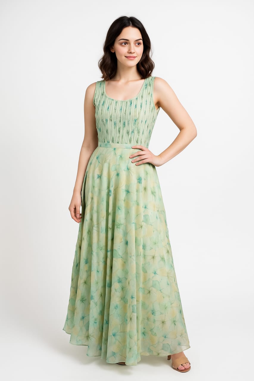 Silakaari Light Green Lime Pearl finish Organza Party Wear Lehenga Sharara set