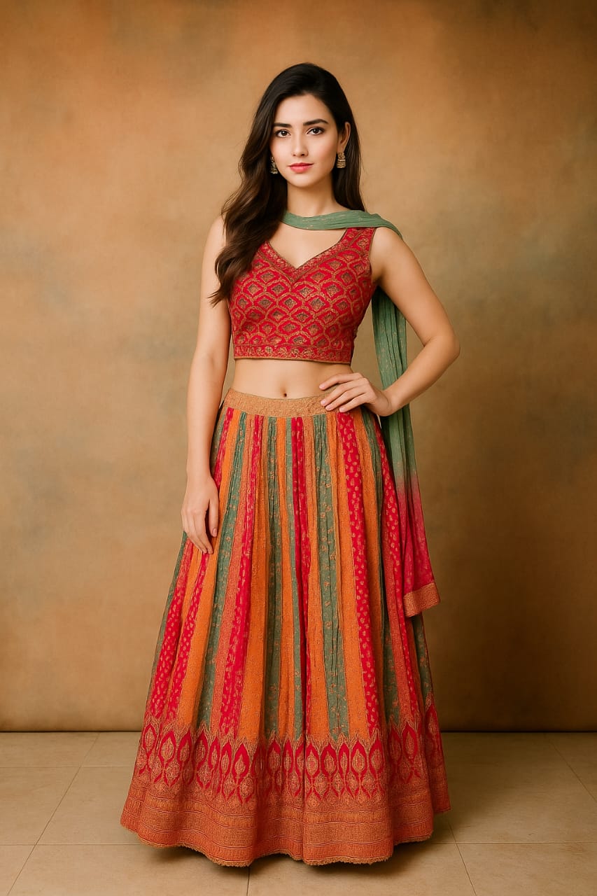 Silakaari Fancy Jaipuri Bandhani Silk Party Wear Lehenga Sharara set
