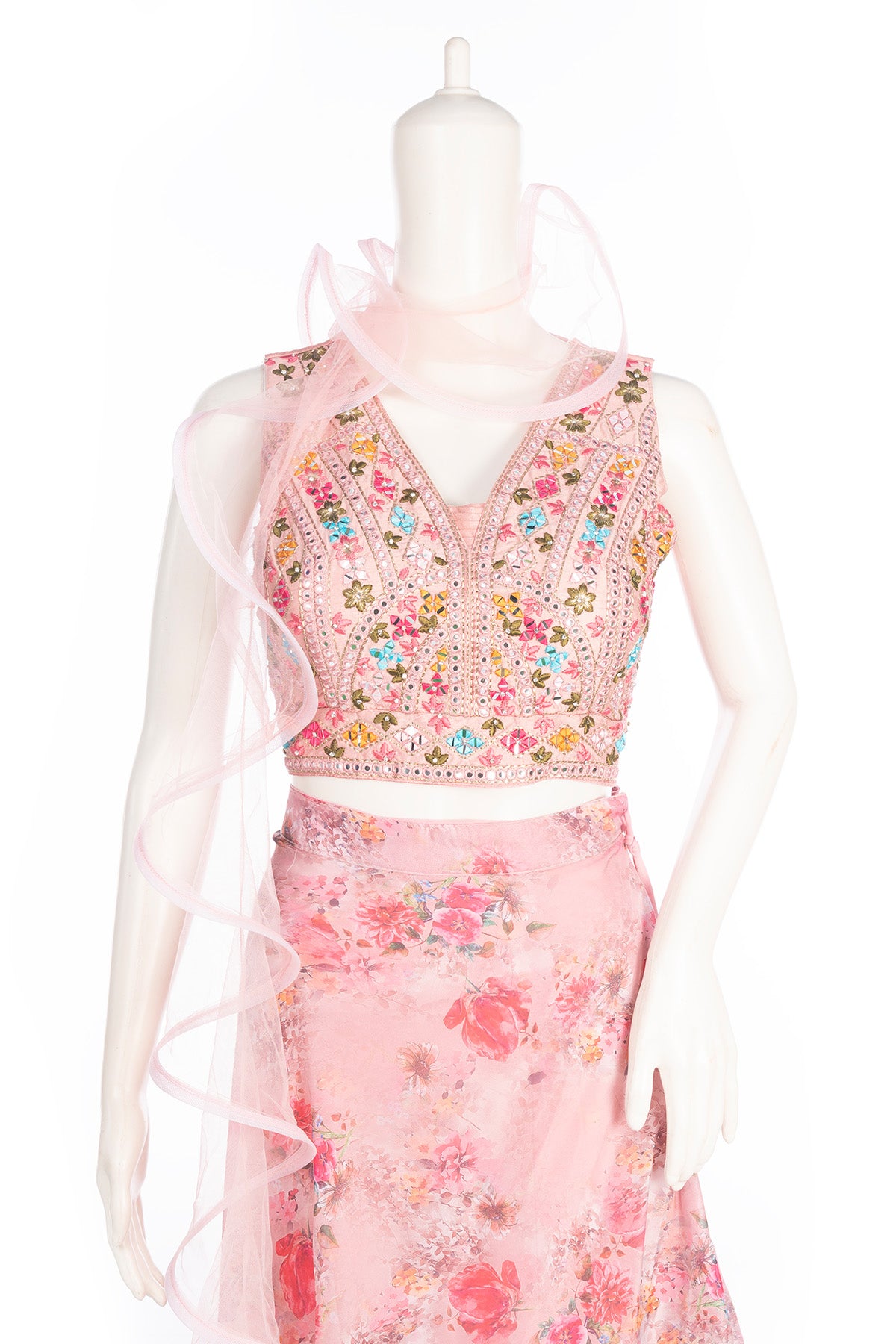 Silakaari Pink Organza Rose Floral Party Wear Lehenga Sharara set