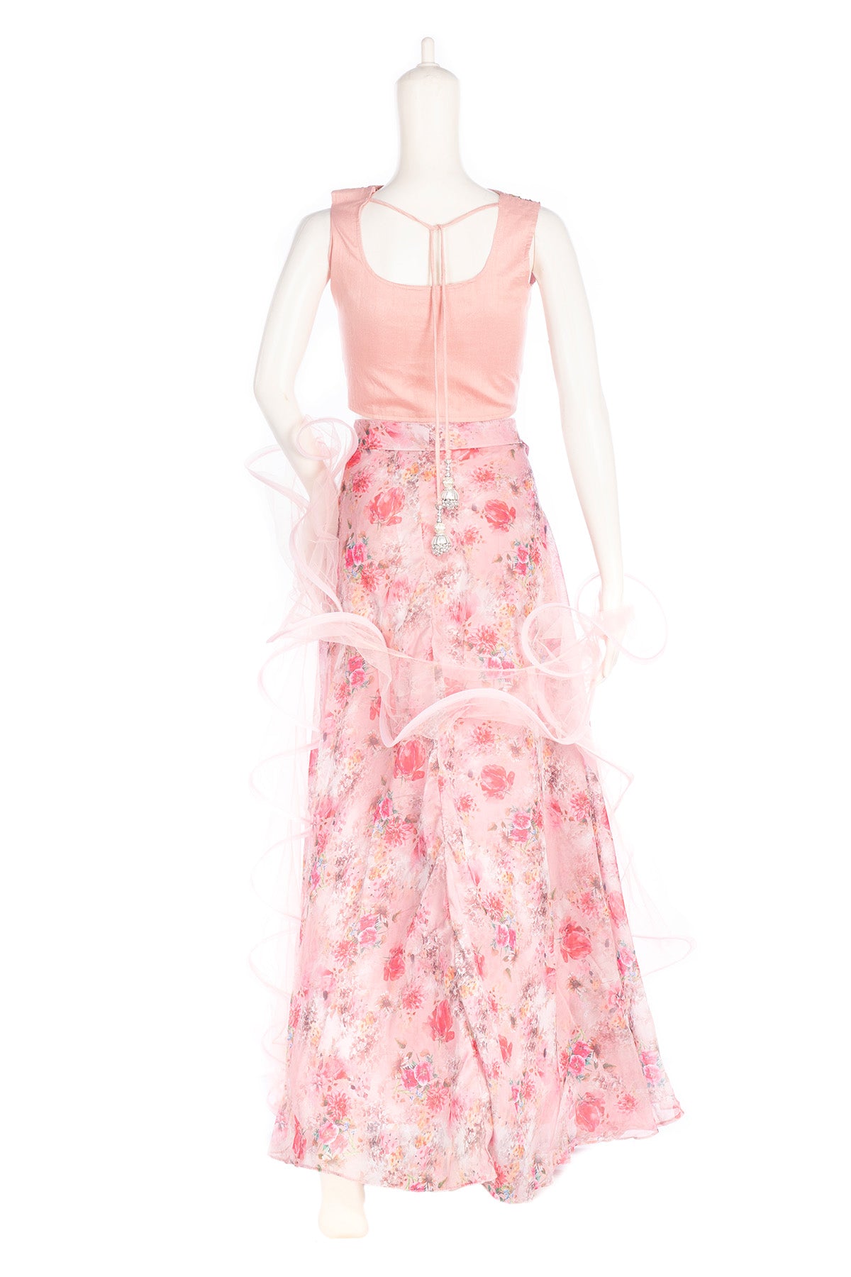 Silakaari Pink Organza Rose Floral Party Wear Lehenga Sharara set