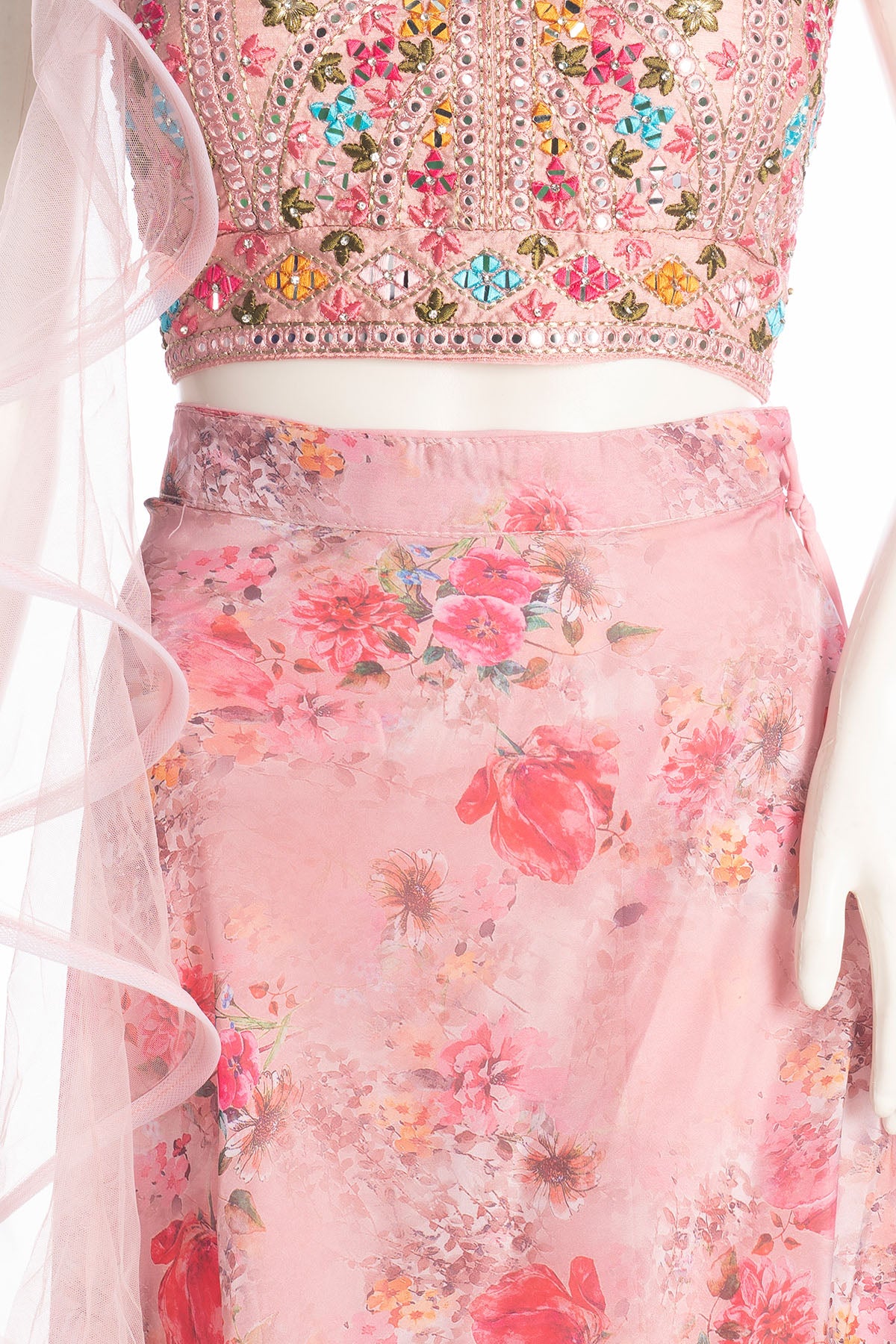 Silakaari Pink Organza Rose Floral Party Wear Lehenga Sharara set