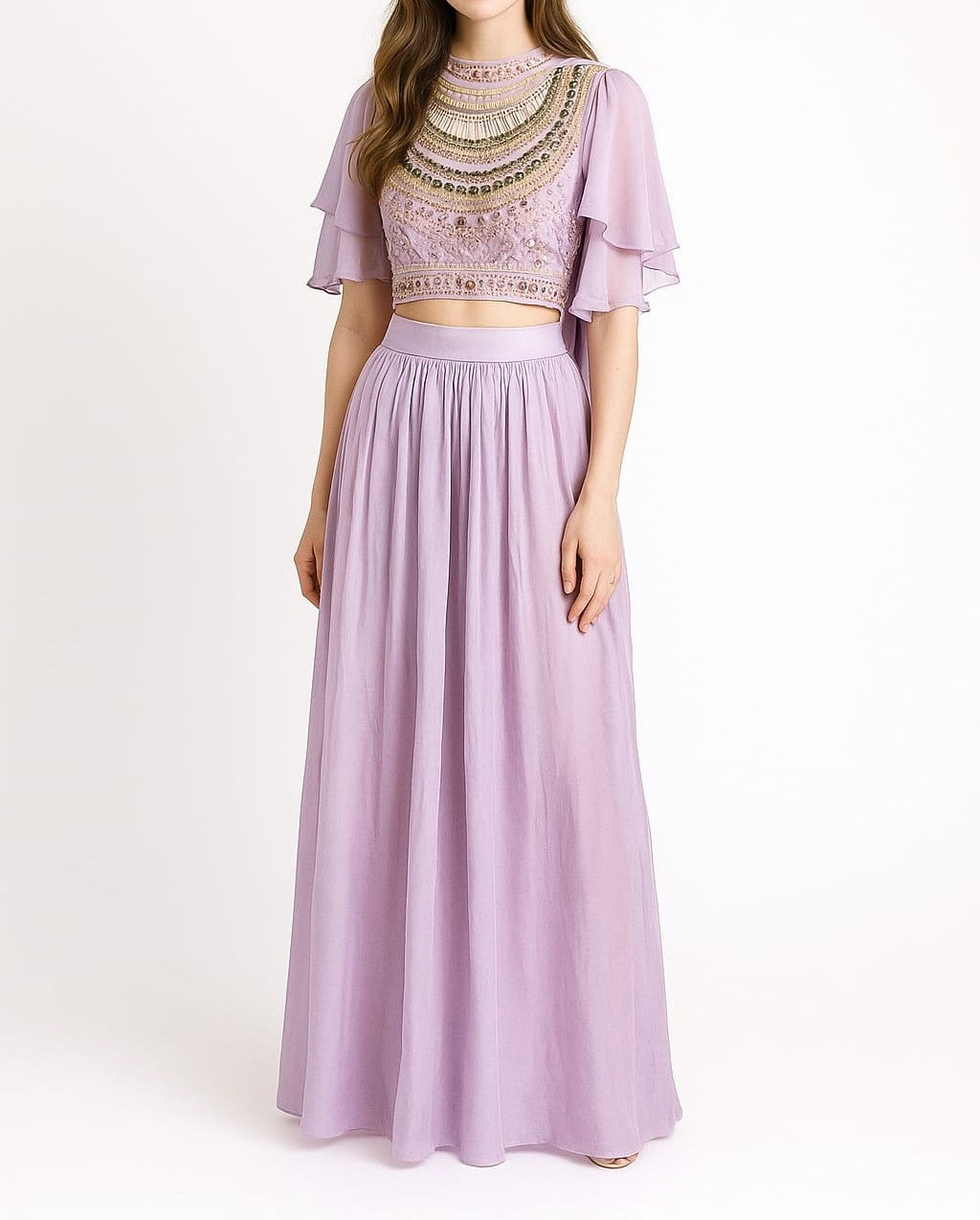 Silakaari Light Purle Fancy Pure Pearl Work Heavy Chiffon Lehenga Sharara set