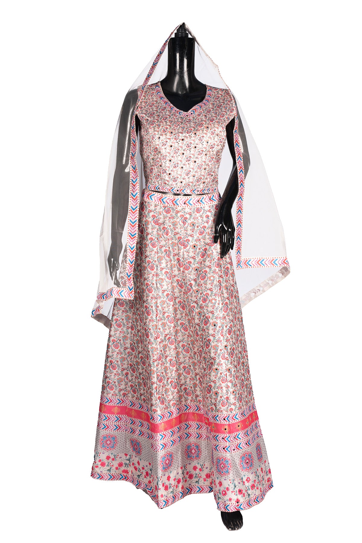 Silakaari Cream-Pink Ada Mirror Sequin Crop Top Fancy Party Wear Lehenga Sharara set