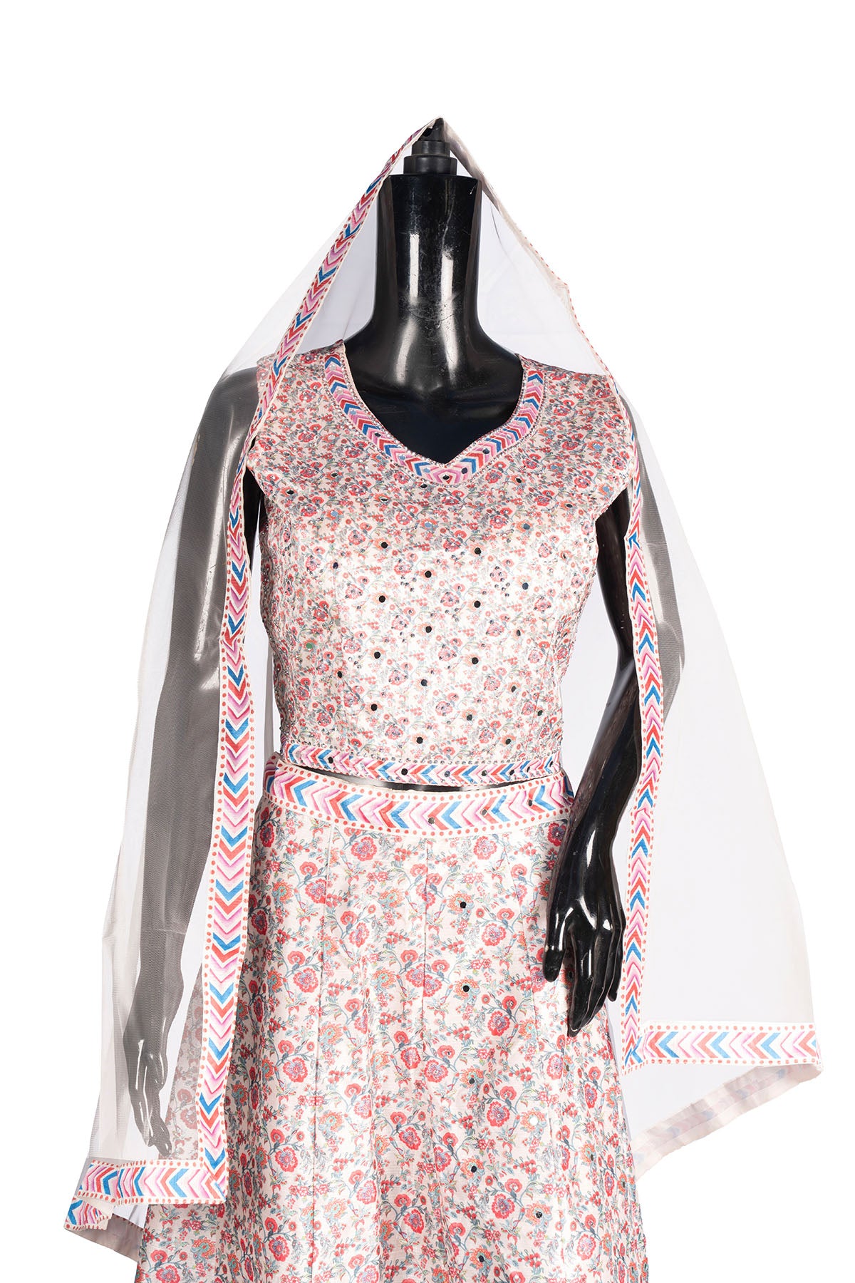 Silakaari Cream-Pink Ada Mirror Sequin Crop Top Fancy Party Wear Lehenga Sharara set