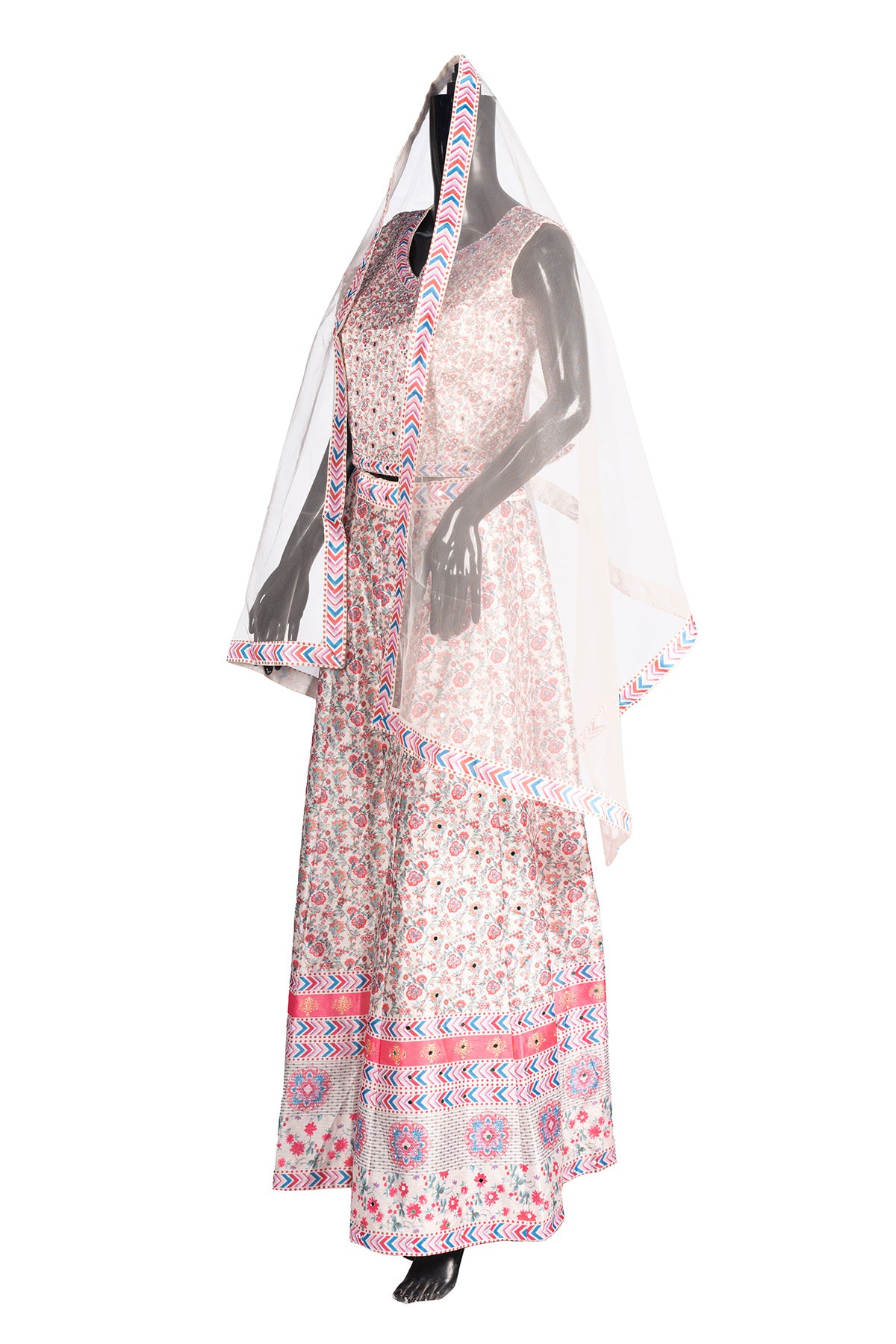 Silakaari Cream-Pink Ada Mirror Sequin Crop Top Fancy Party Wear Lehenga Sharara set