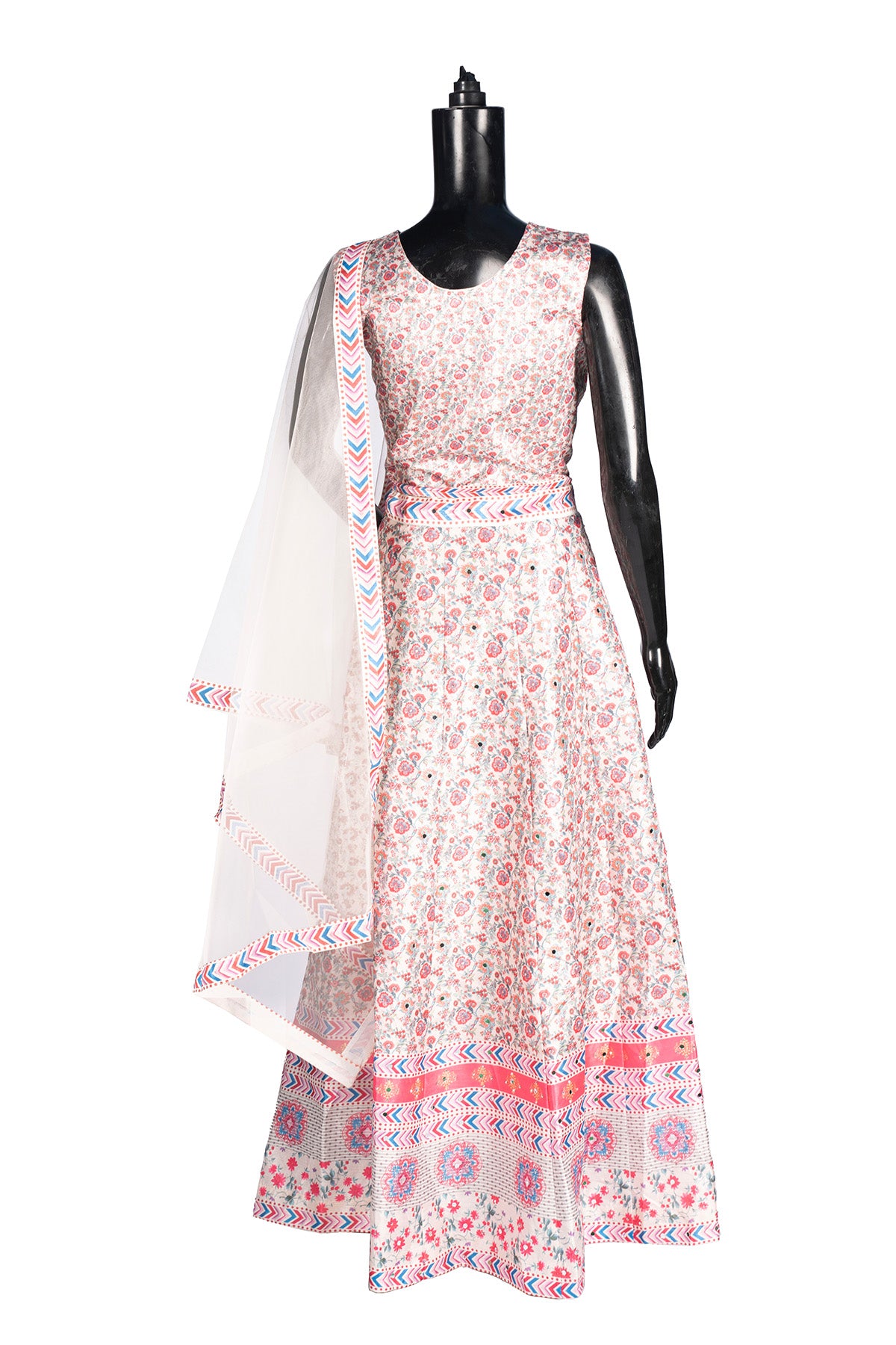 Silakaari Cream-Pink Ada Mirror Sequin Crop Top Fancy Party Wear Lehenga Sharara set