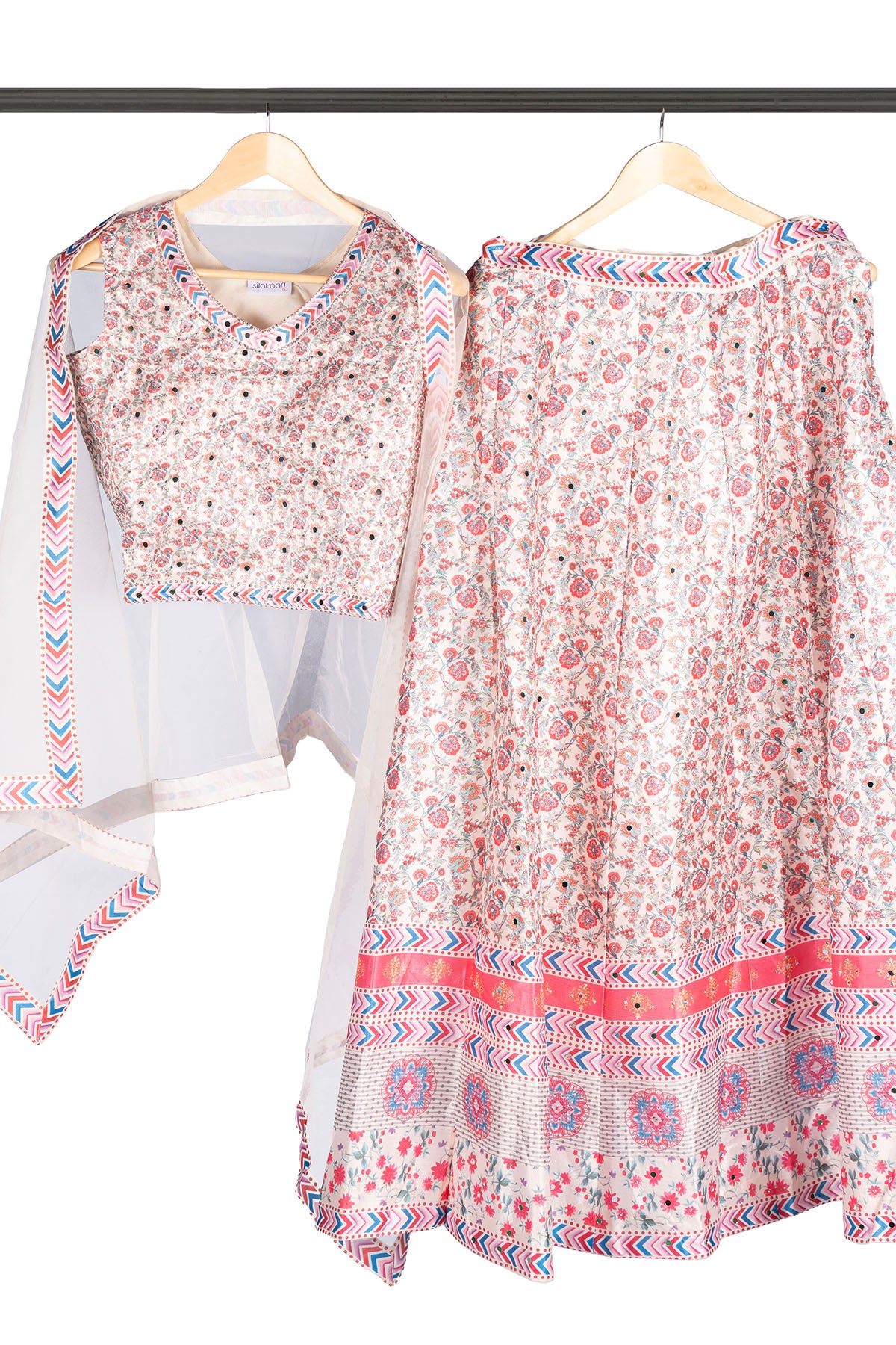 Silakaari Cream-Pink Ada Mirror Sequin Crop Top Fancy Party Wear Lehenga Sharara set