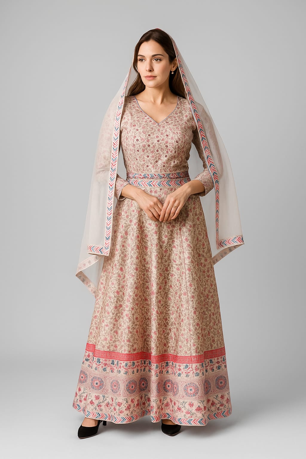 Silakaari Cream-Pink Ada Mirror Sequin Crop Top Fancy Party Wear Lehenga Sharara set
