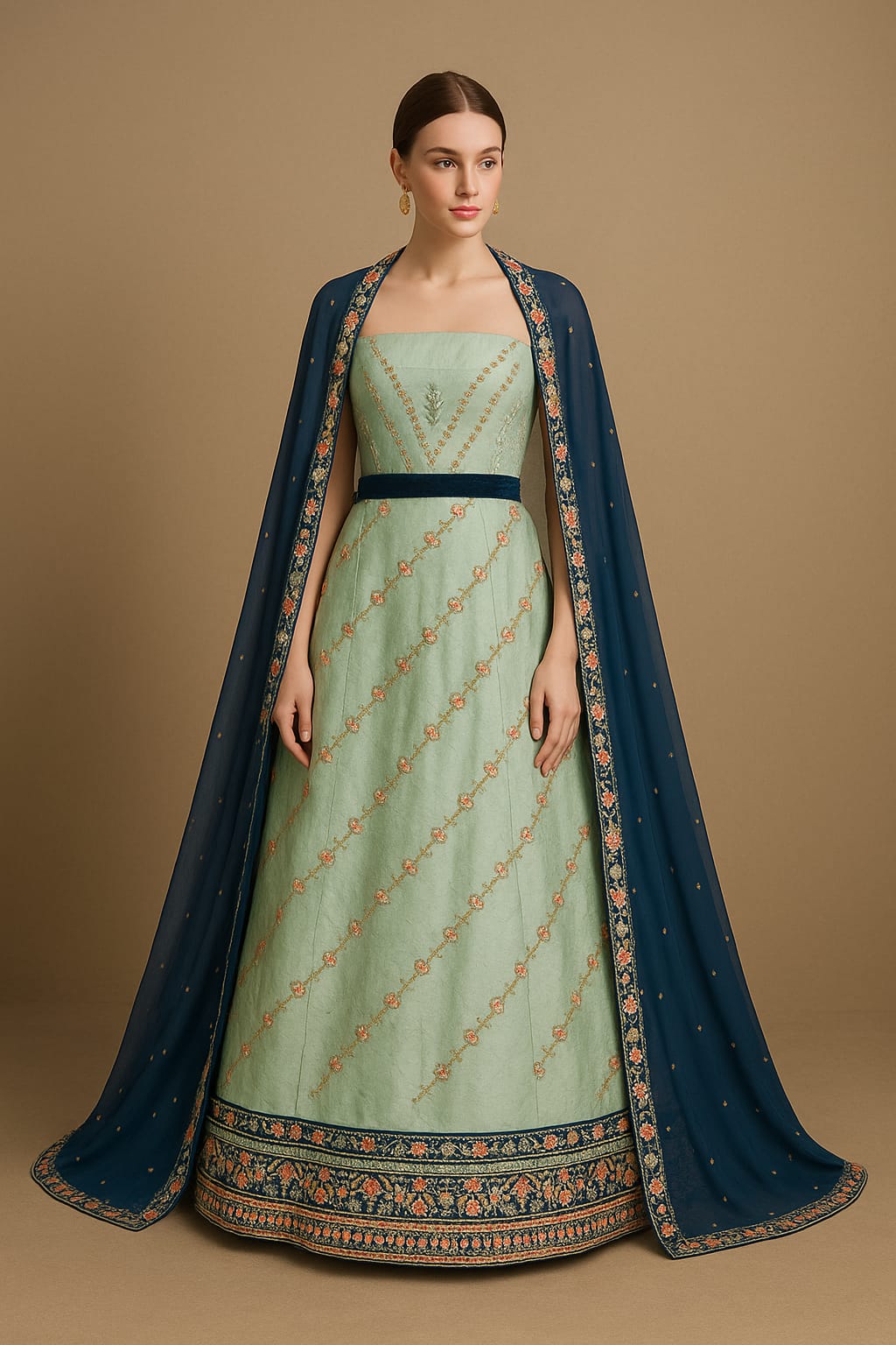 Silakaari Mehdood Teal Green Heavy Embroidery Sequin Border Silk Unstitched Lehenga Set