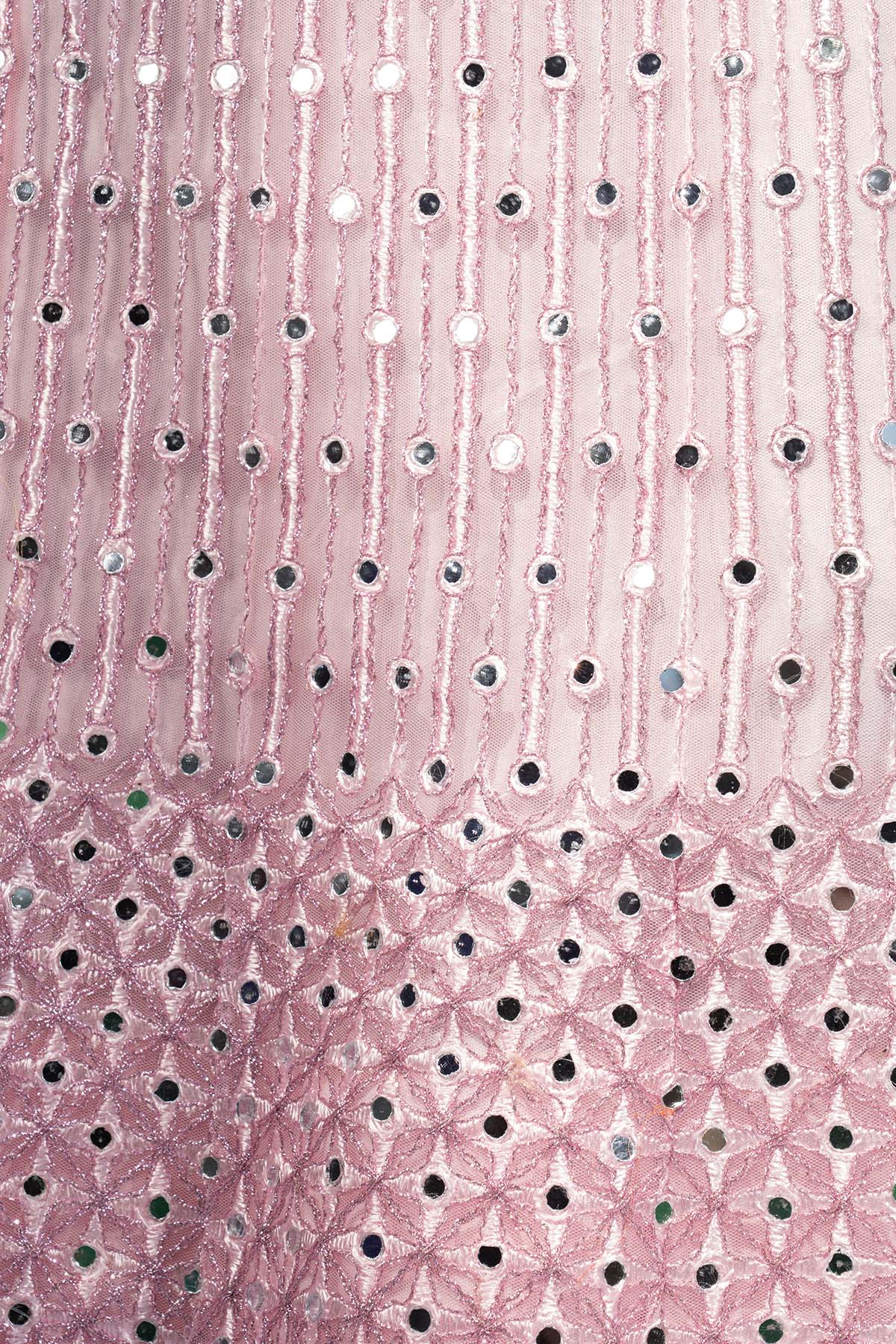 Silakaari Pure Net Mirror Pink Zari Work Unstitched Lehenga Set