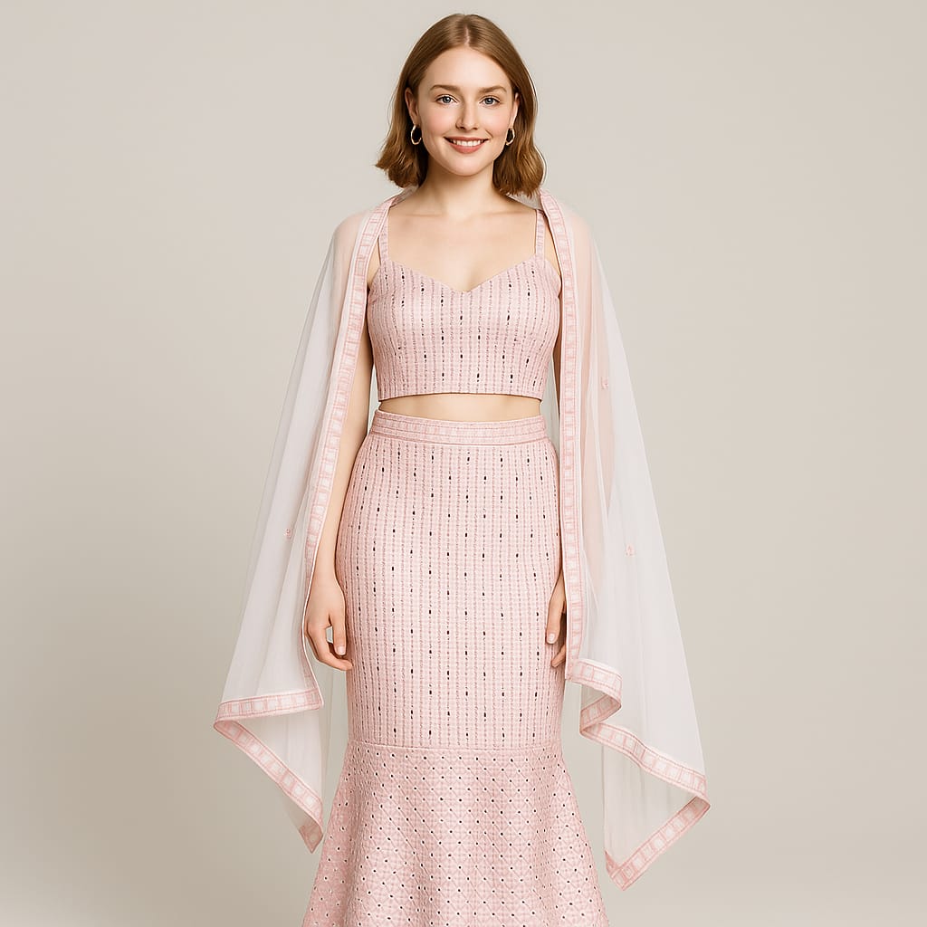 Silakaari Pure Net Mirror Pink Zari Work Unstitched Lehenga Set