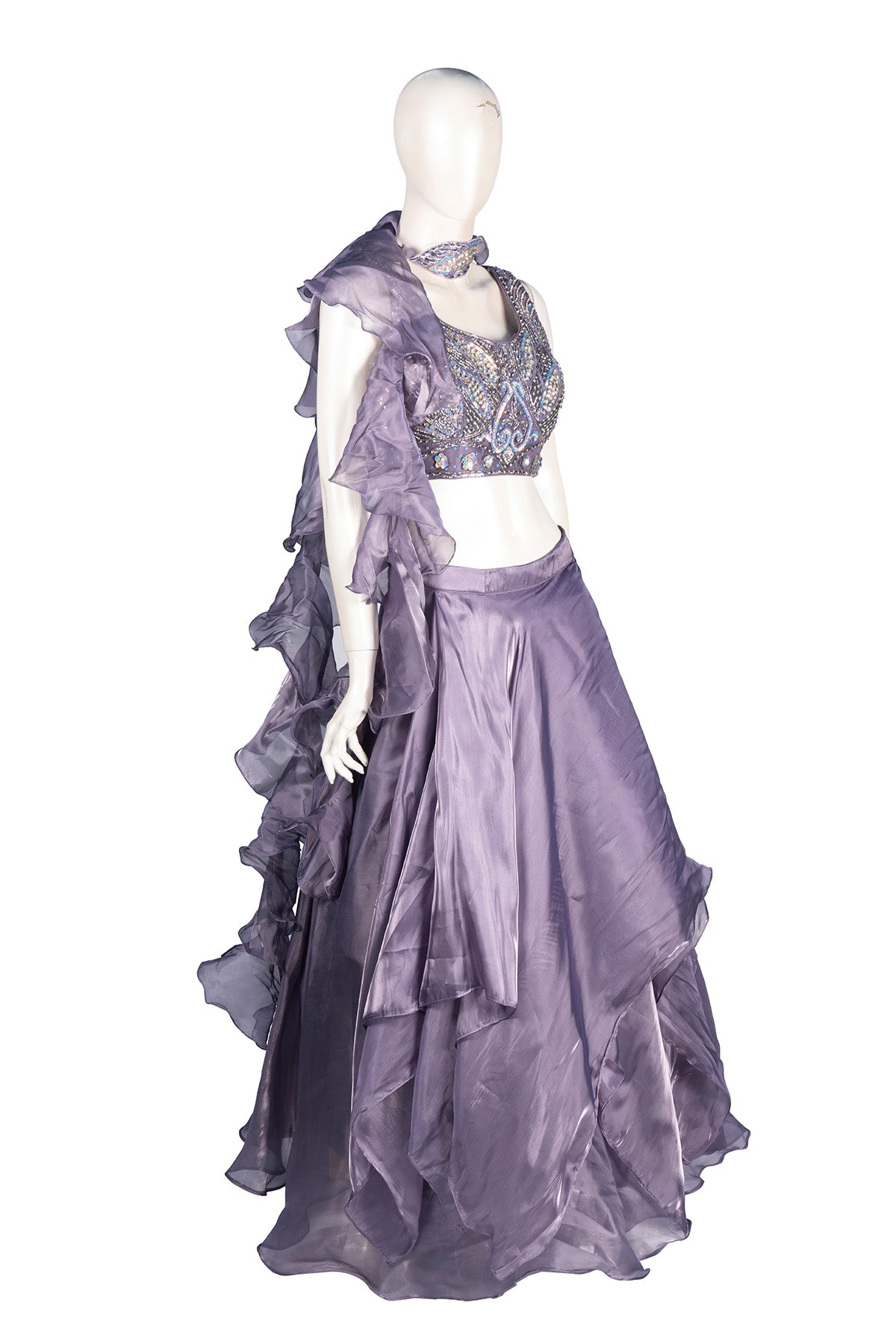 Silakaari Pearl Dimond Feminine Organza Lalick Dimond Lehenga Sharara Set